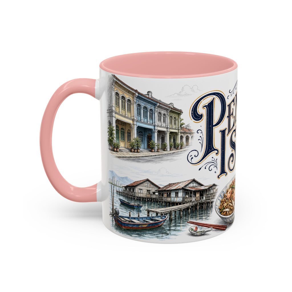 Penang Island Coffee Mug | Malaysia Travel Souvenir | Vintage Illustrated City Gift | 11 oz 15 oz Accent Mug