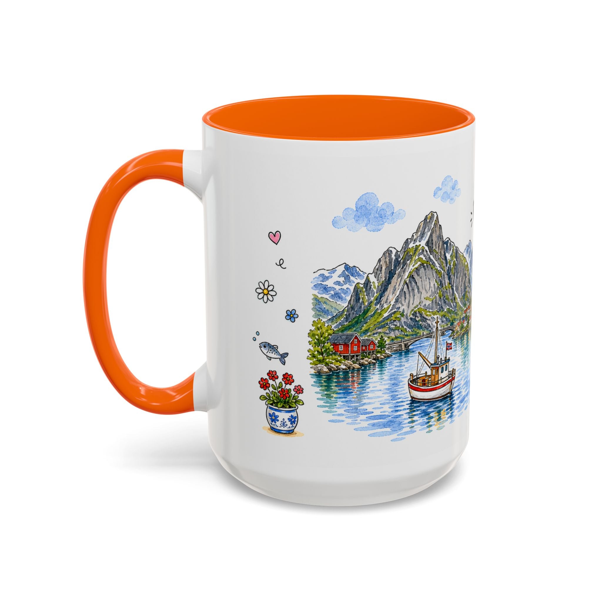 Reine Illustrated Travel Mug | Norway Souvenir Accent Coffee Mug | 11oz 15oz Ceramic Cup