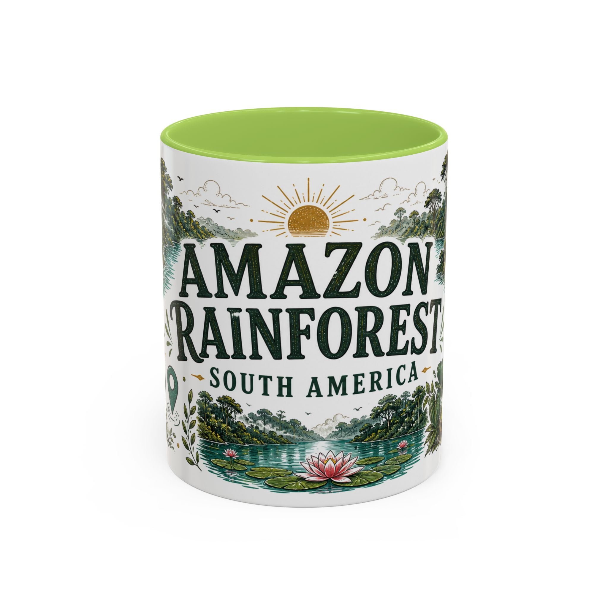 Amazon Rainforest Coffee Mug | Travel Destination Souvenir Gift | Accent Color Ceramic 11oz 15oz