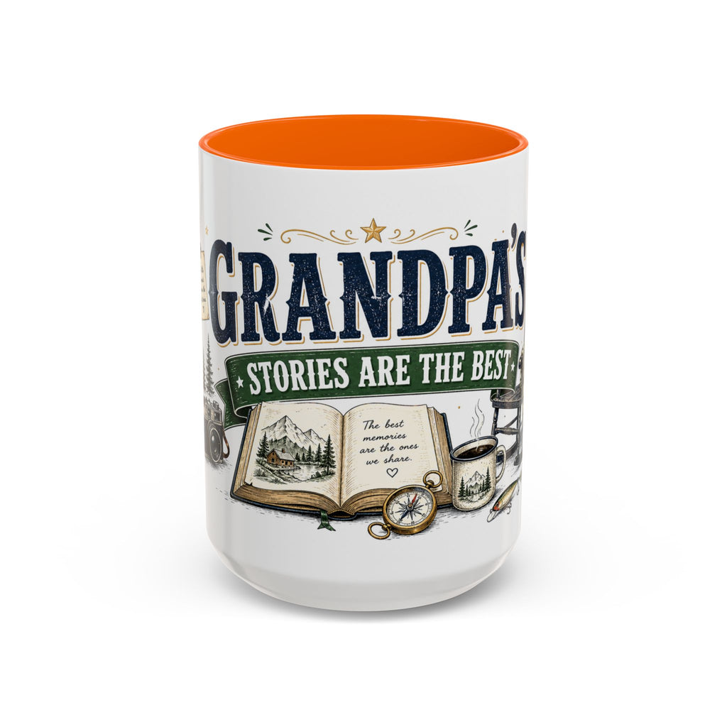 Grandpa's Stories Are The Best Coffee Mug | Gift From Grandkids | Accent Color Ceramic 11oz 15oz