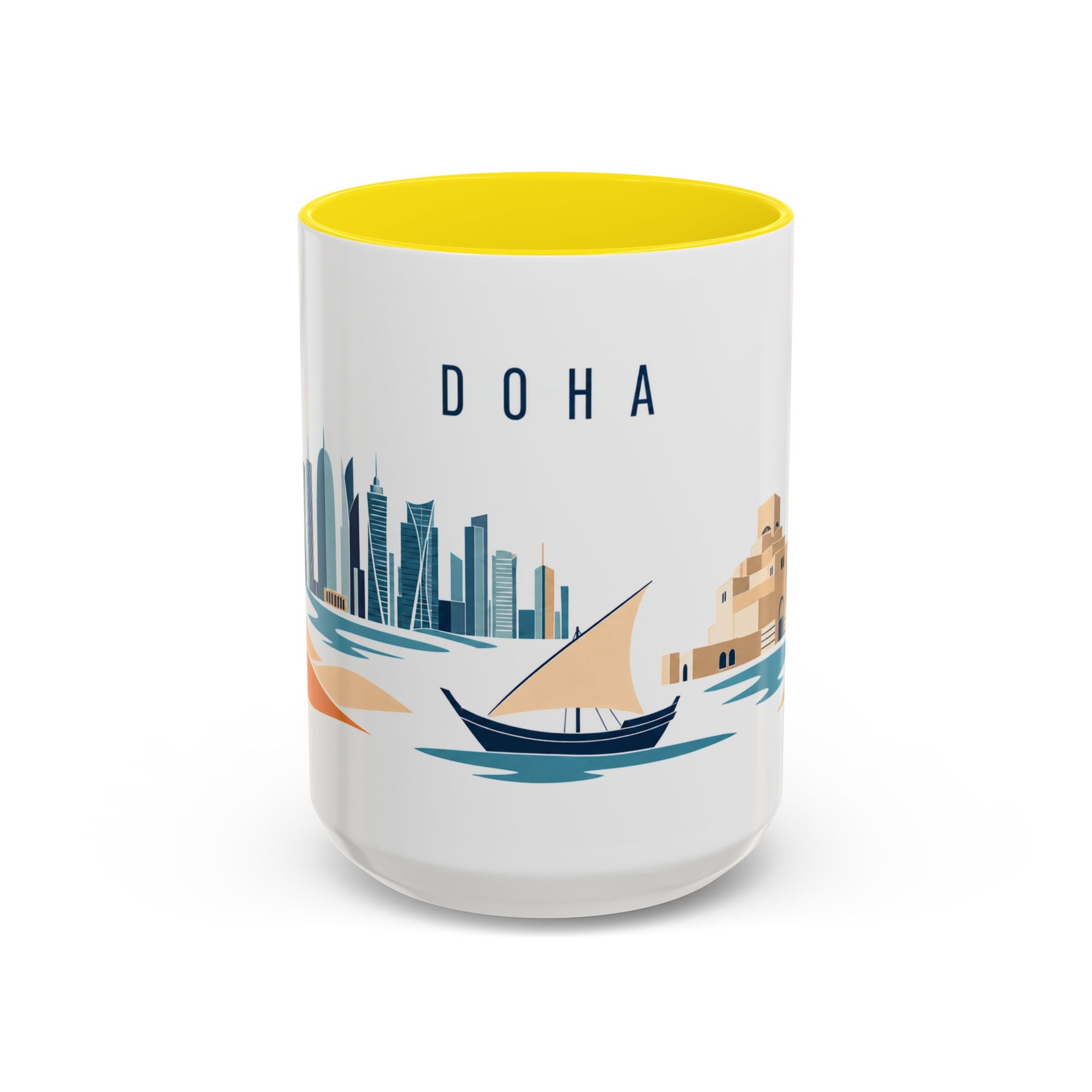 Doha Coffee Mug | Qatar Travel Souvenir | Porcelain Decal City Gift | 11oz 15oz Accent Mug