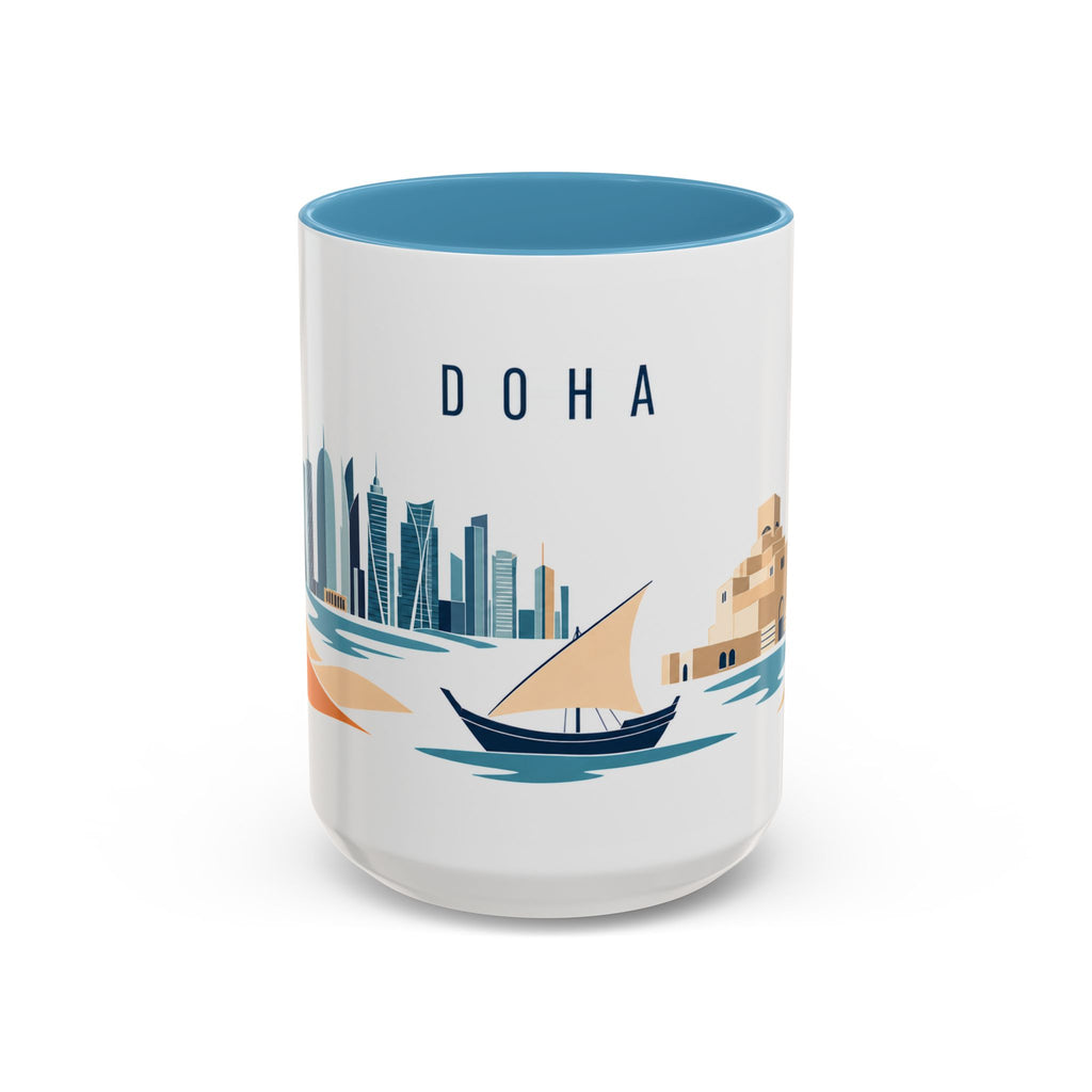 Doha Coffee Mug | Qatar Travel Souvenir | Porcelain Decal City Gift | 11oz 15oz Accent Mug