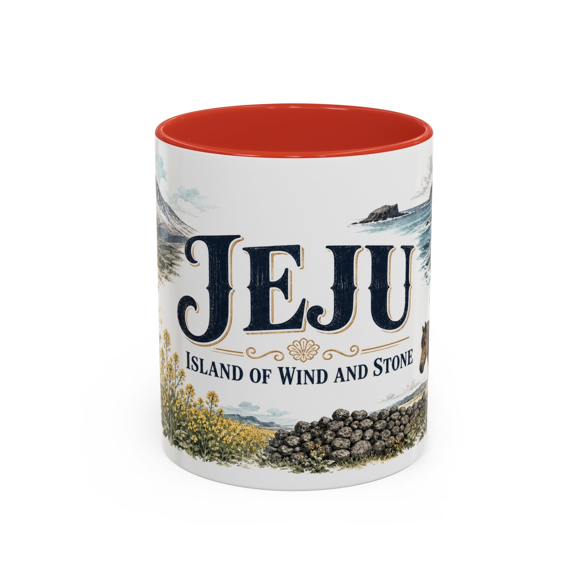 Jeju Coffee Mug | South Korea Travel Souvenir | Vintage Illustrated City Gift | 11 oz 15 oz Accent Mug