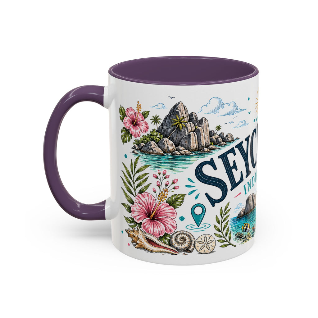 Seychelles Coffee Mug | Travel Destination Souvenir Gift | Accent Color Ceramic 11oz 15oz