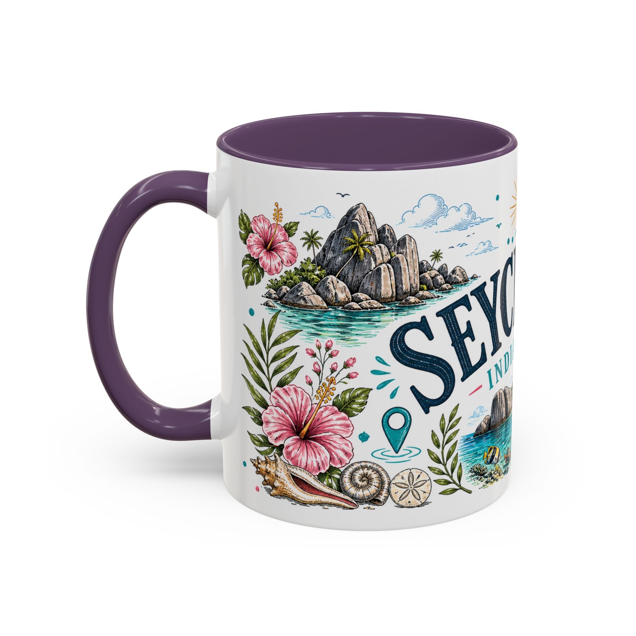 Seychelles Coffee Mug | Travel Destination Souvenir Gift | Accent Color Ceramic 11oz 15oz
