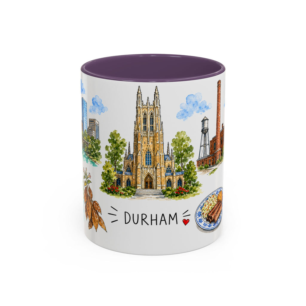 Durham Illustrated Travel Mug | City Souvenir Accent Coffee Mug | 11oz 15oz Ceramic Cup