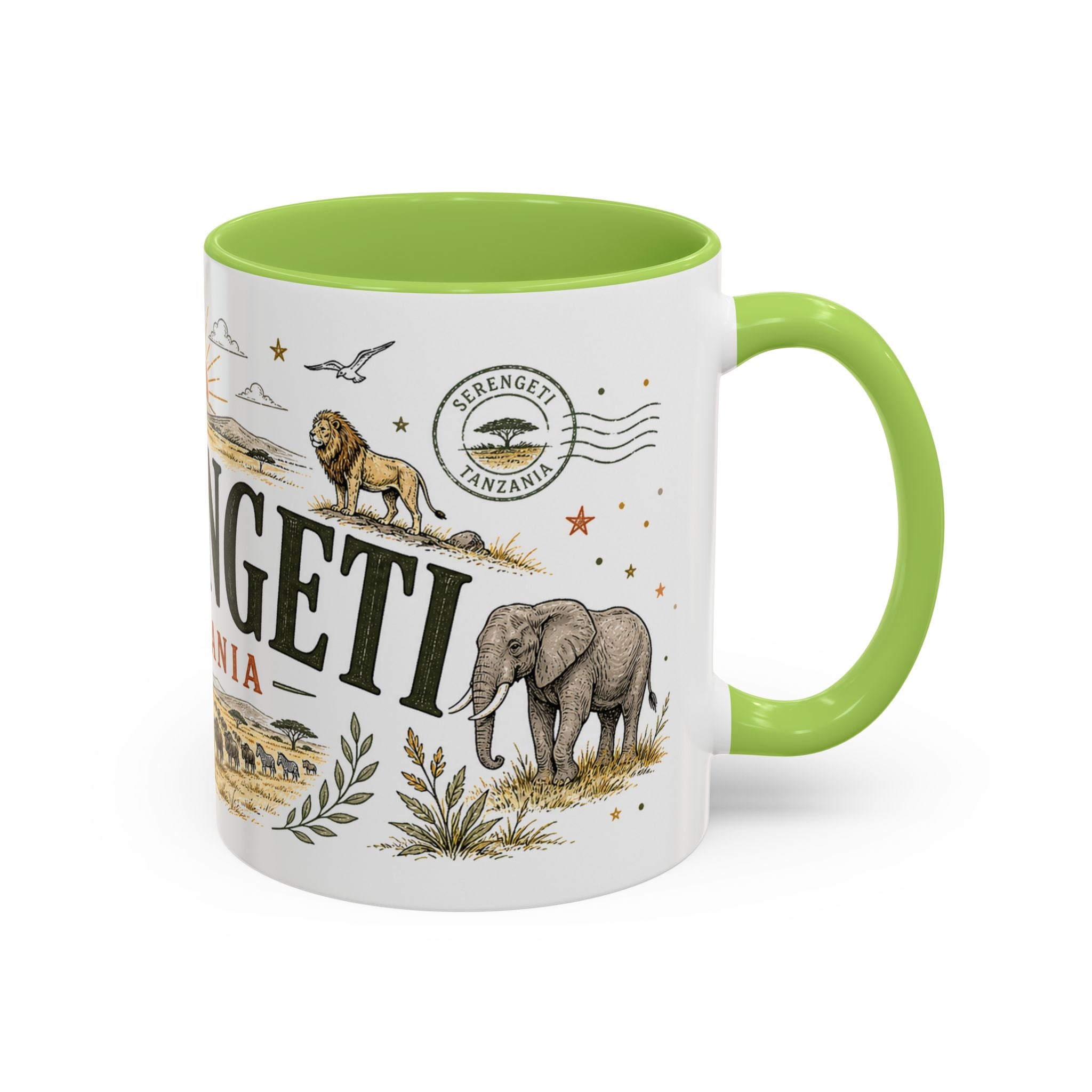 Serengeti Coffee Mug | Travel Destination Souvenir Gift | Accent Color Ceramic 11oz 15oz