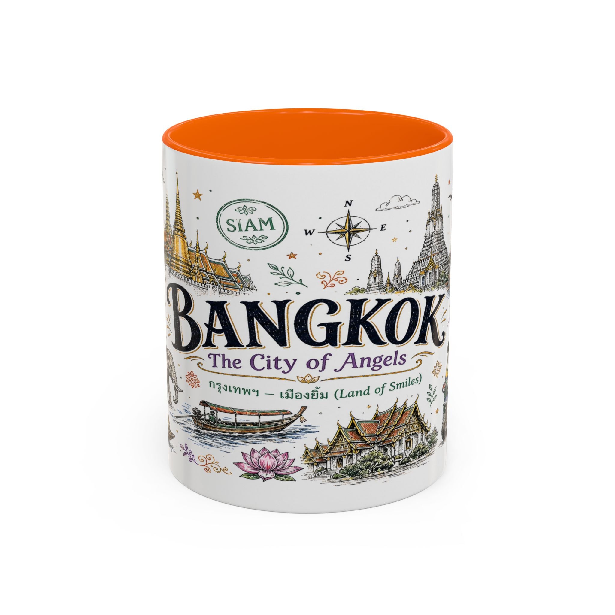 Bangkok Coffee Mug | Thailand Souvenir Travel Gift | Accent Color Ceramic 11oz 15oz