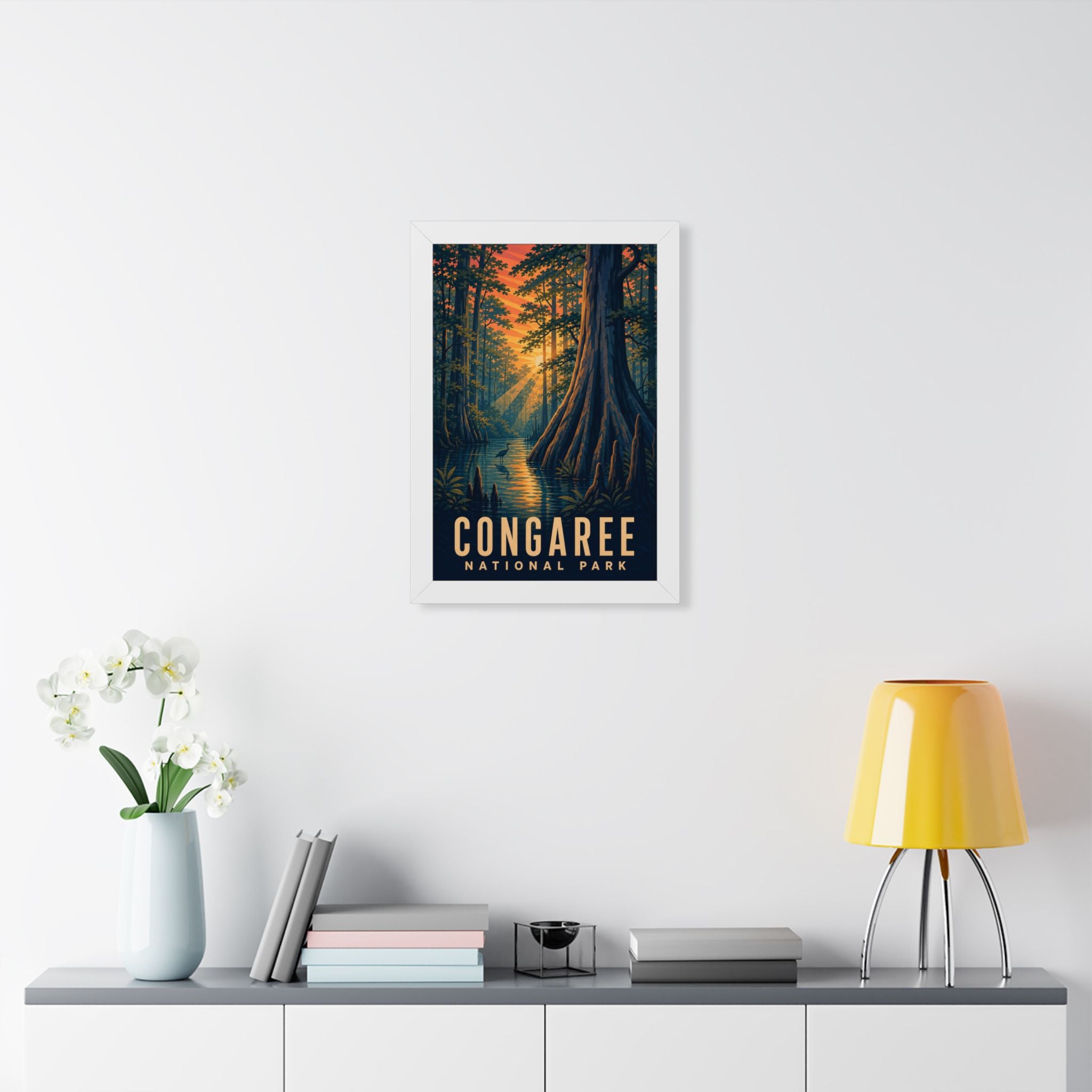 Congaree National Park Framed Poster | Vintage Travel Wall Art | Black Walnut White Frame | 16x24 20x30