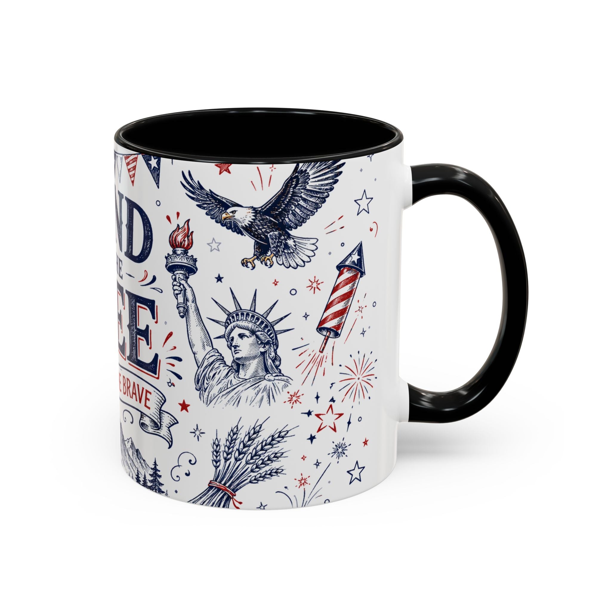 Land of the Free Coffee Mug | Home of the Brave 4th of July Gift | Accent Color Ceramic 11oz 15oz