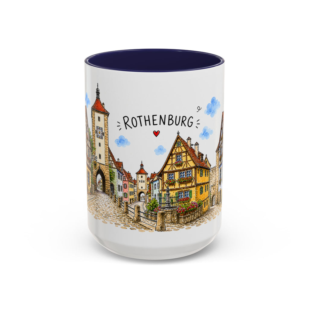 Rothenburg Illustrated Travel Mug | Germany Souvenir Accent Coffee Mug | 11oz 15oz Ceramic Cup