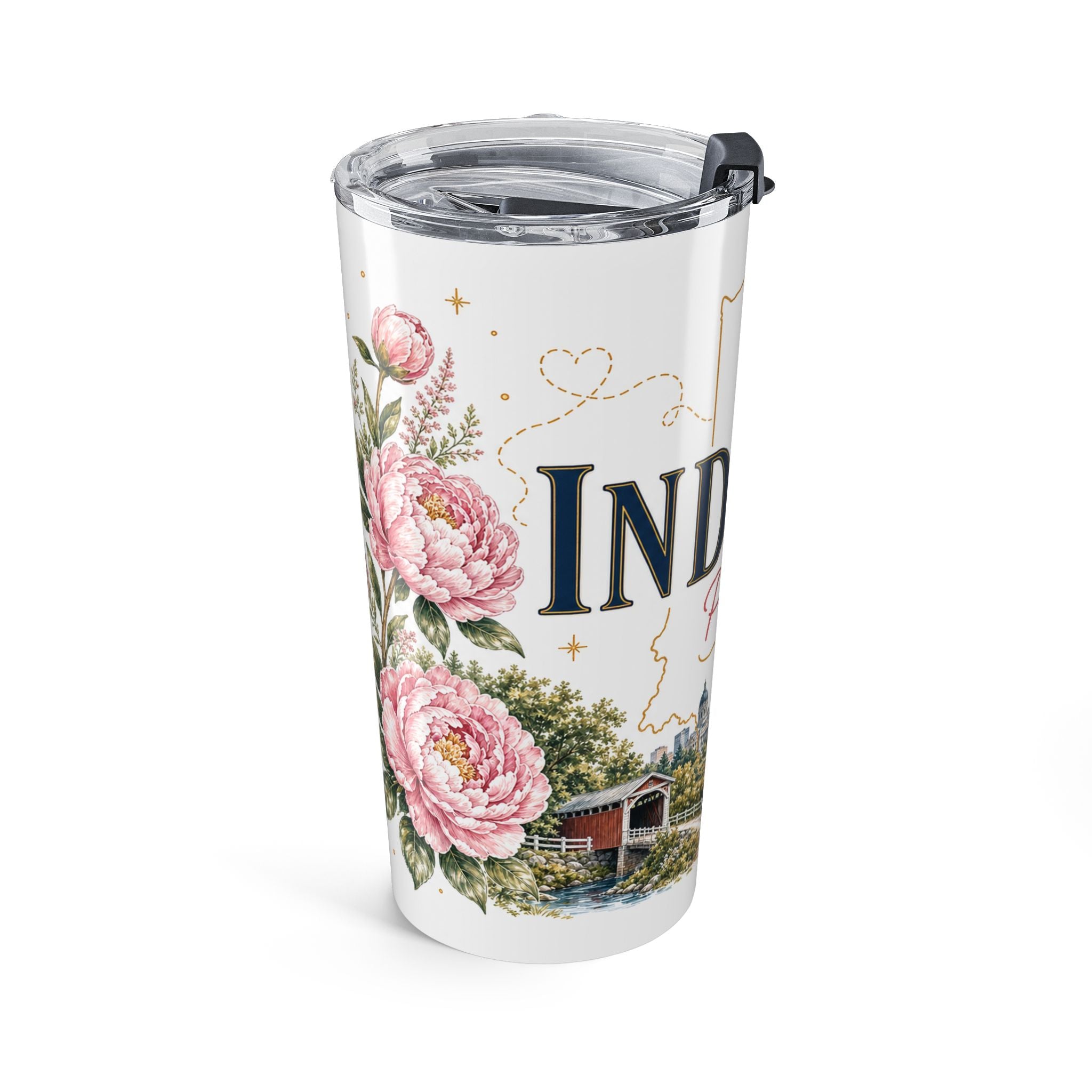 Indiana State Flower 20oz Tumbler | Peony Botanical State Flower Gift | Insulated Stainless Steel Travel Cup