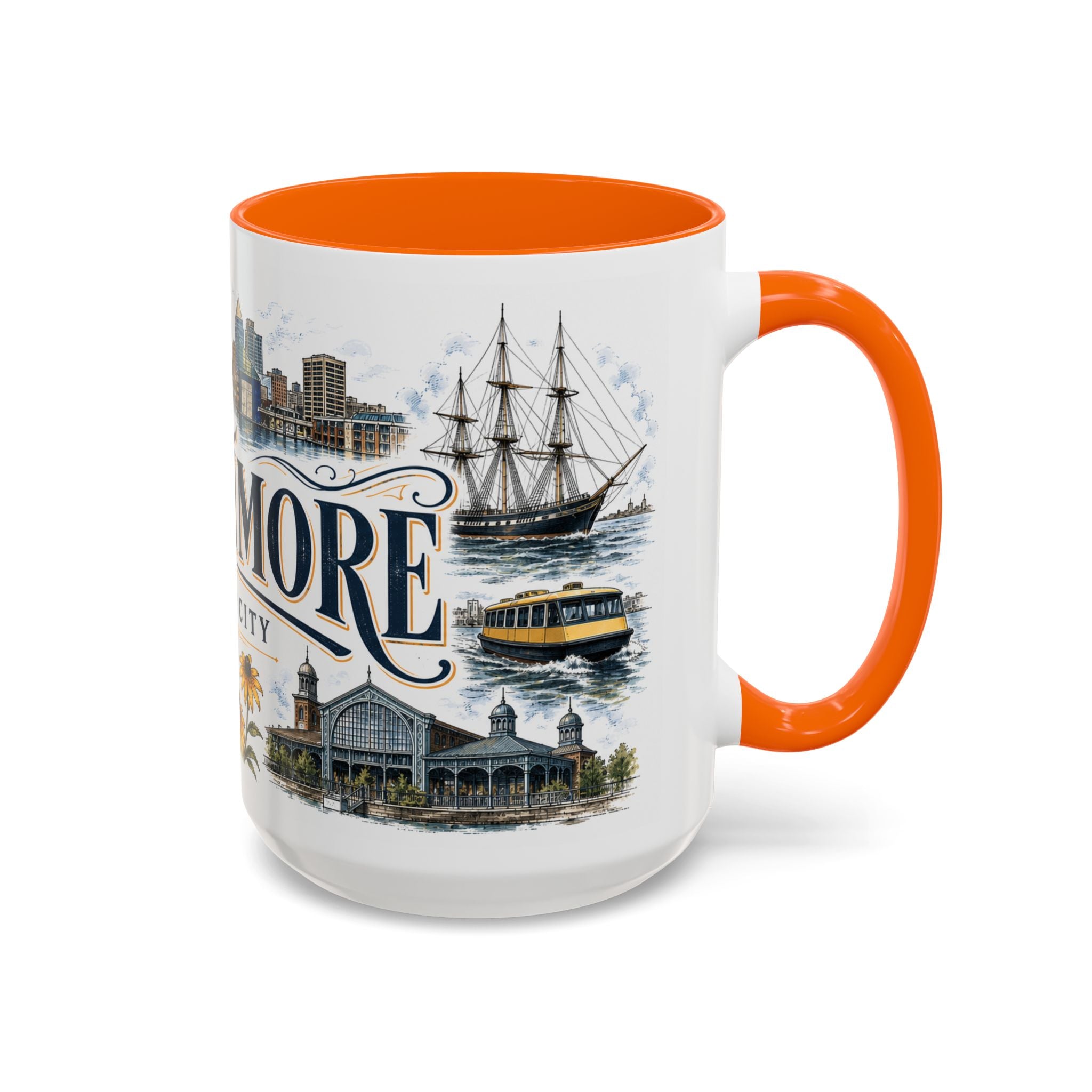 Baltimore Coffee Mug | United States Travel Souvenir | Vintage Illustrated City Gift | 11 oz 15 oz Accent Mug