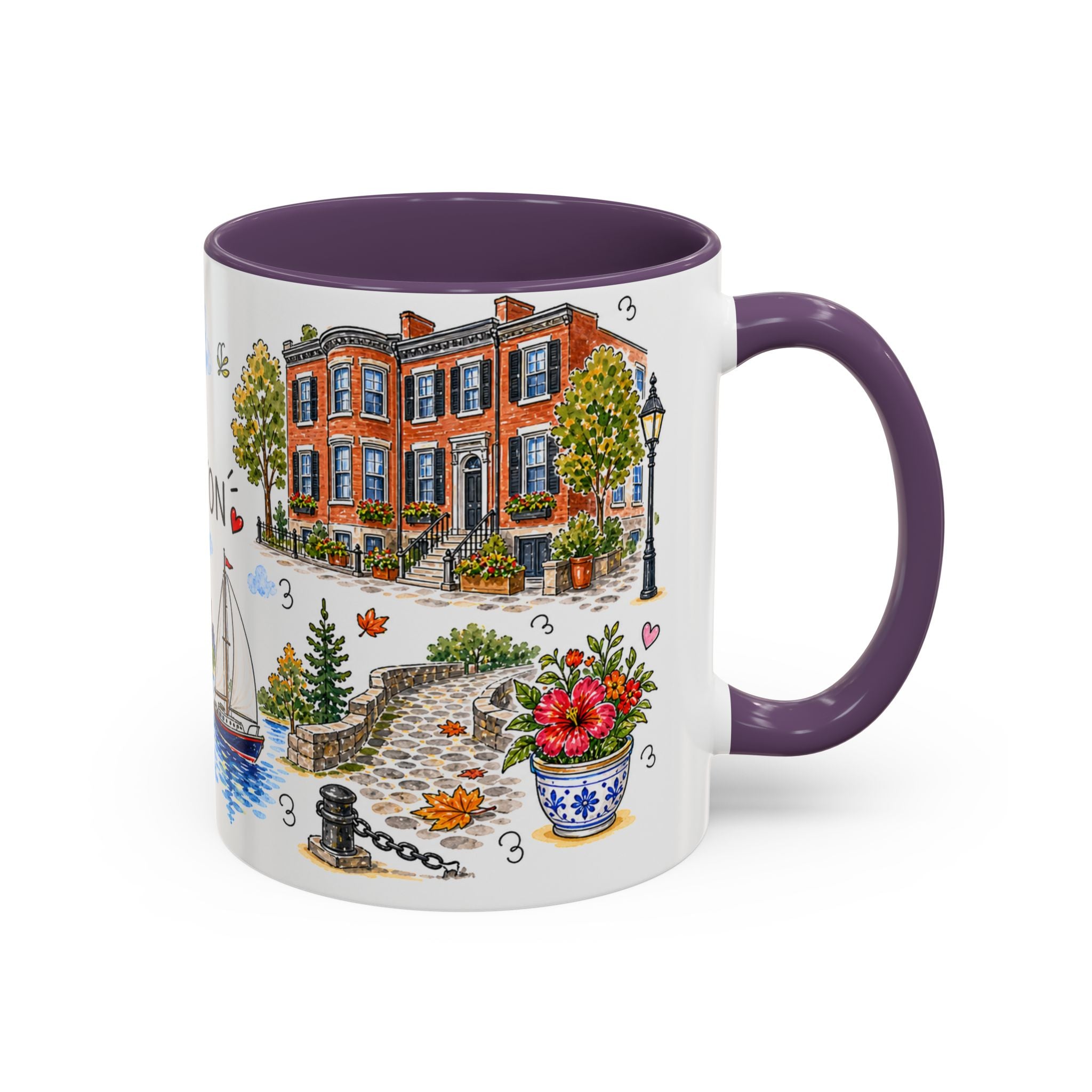 Boston Illustrated Travel Mug | City Souvenir Accent Coffee Mug | 11oz 15oz Ceramic Cup