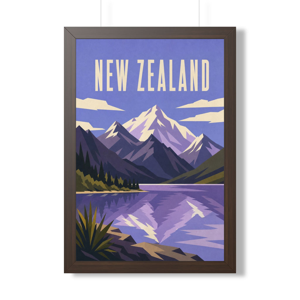 New Zealand Alps New Zealand Framed Poster | Vintage Travel Wall Art | Black Walnut White Frame | 16x24 20x30