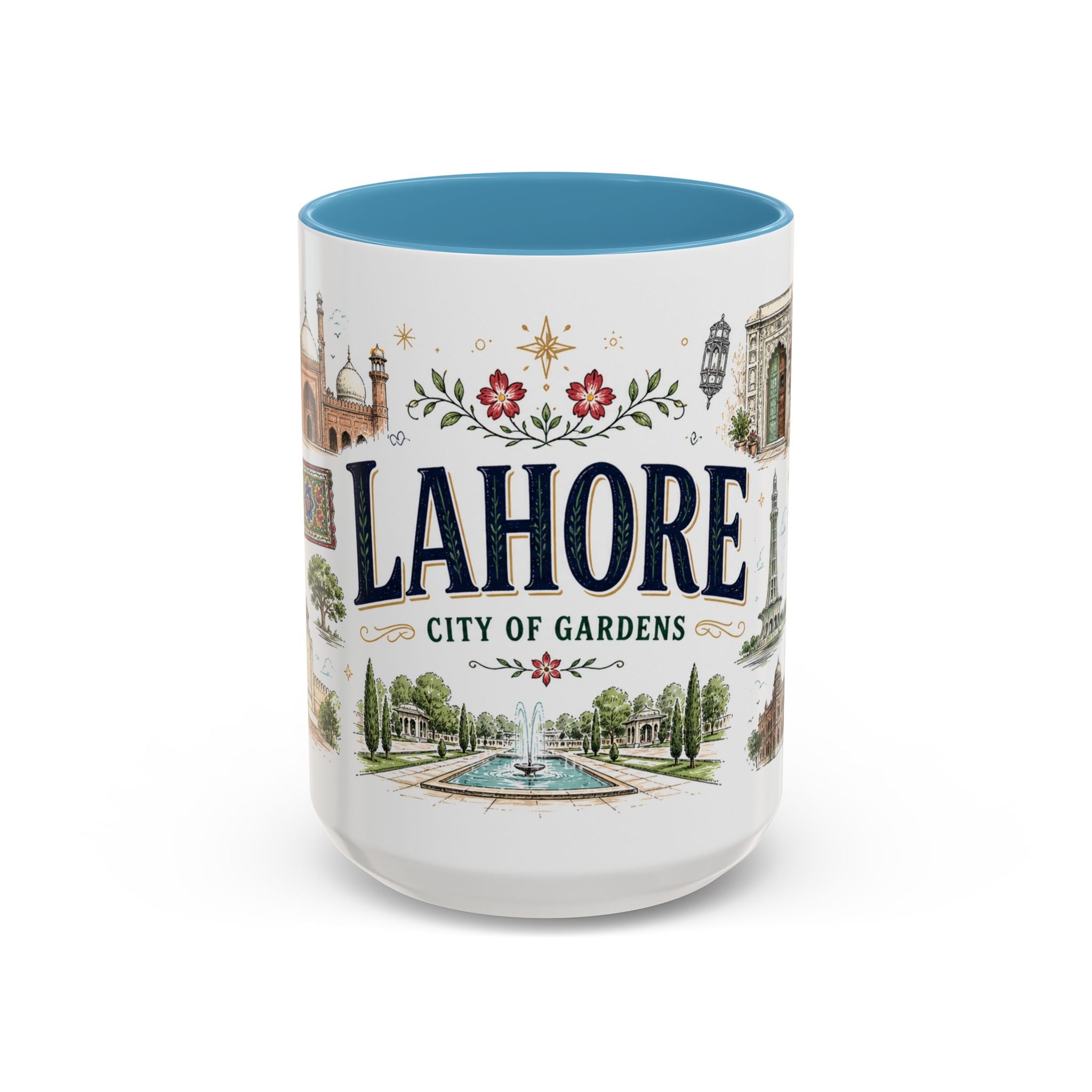Lahore Coffee Mug | Pakistan Souvenir Travel Gift | Accent Color Ceramic 11oz 15oz