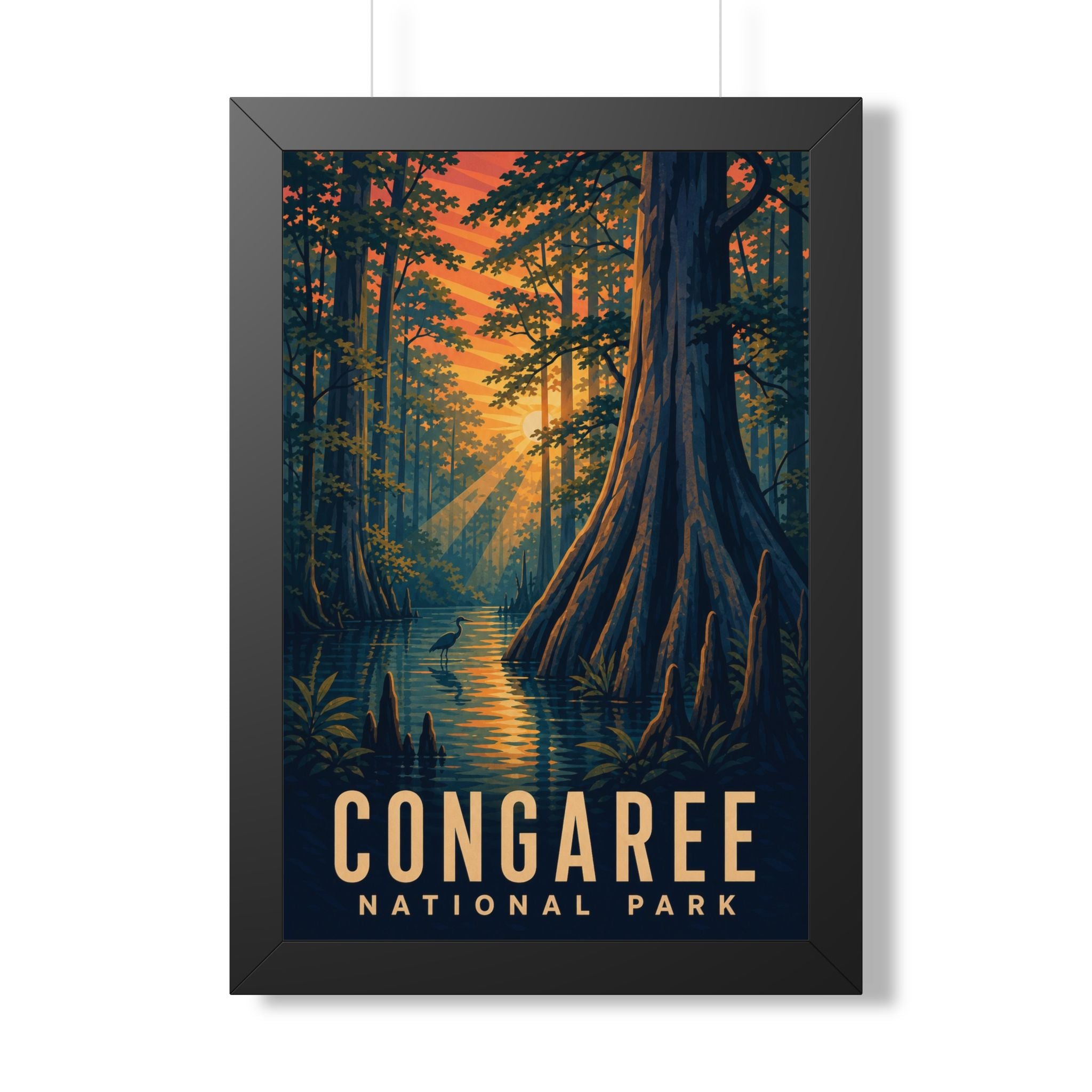 Congaree National Park Framed Poster | Vintage Travel Wall Art | Black Walnut White Frame | 16x24 20x30