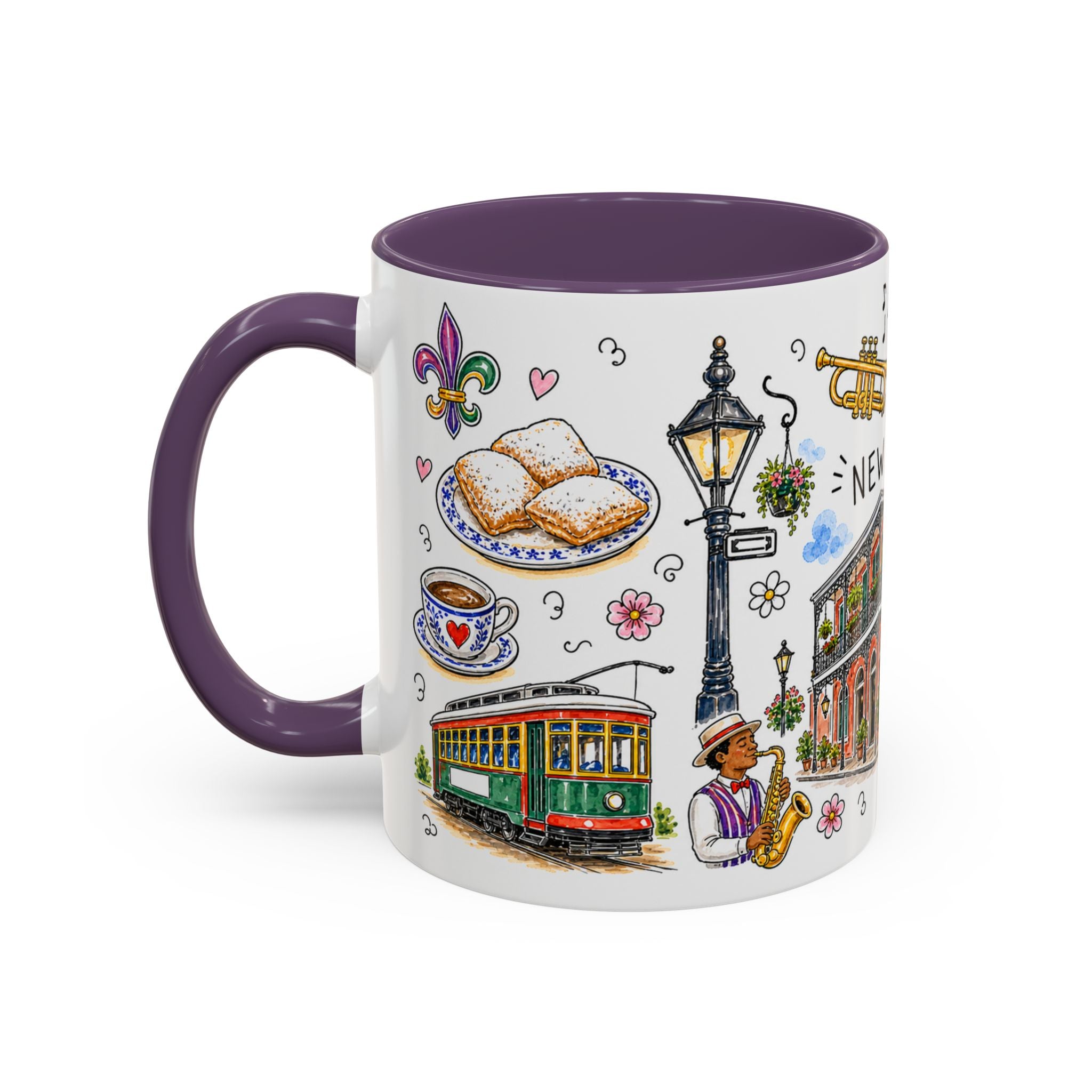 New Orleans Illustrated Travel Mug | City Souvenir Accent Coffee Mug | 11oz 15oz Ceramic Cup