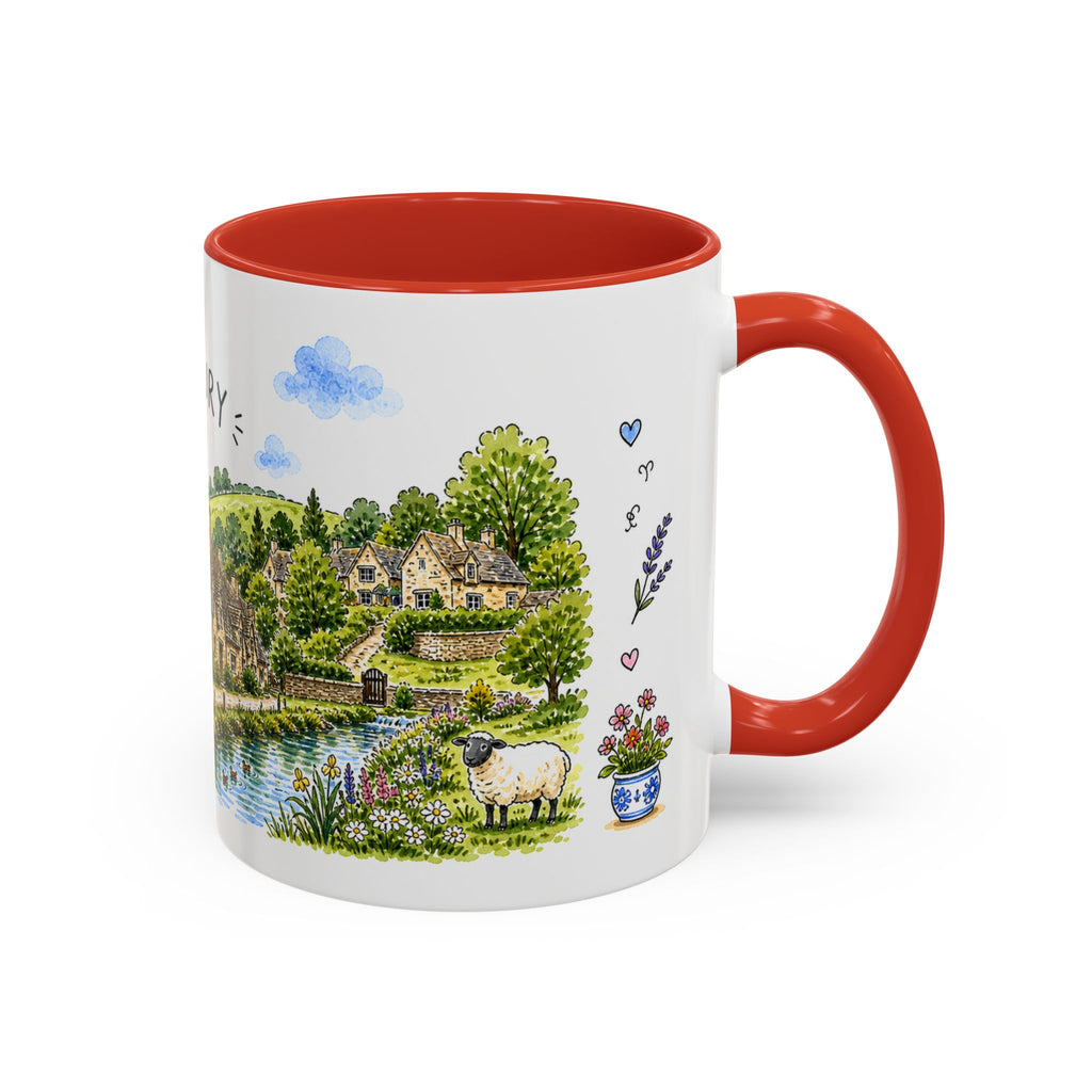 Bibury Illustrated Travel Mug | England Souvenir Accent Coffee Mug | 11oz 15oz Ceramic Cup