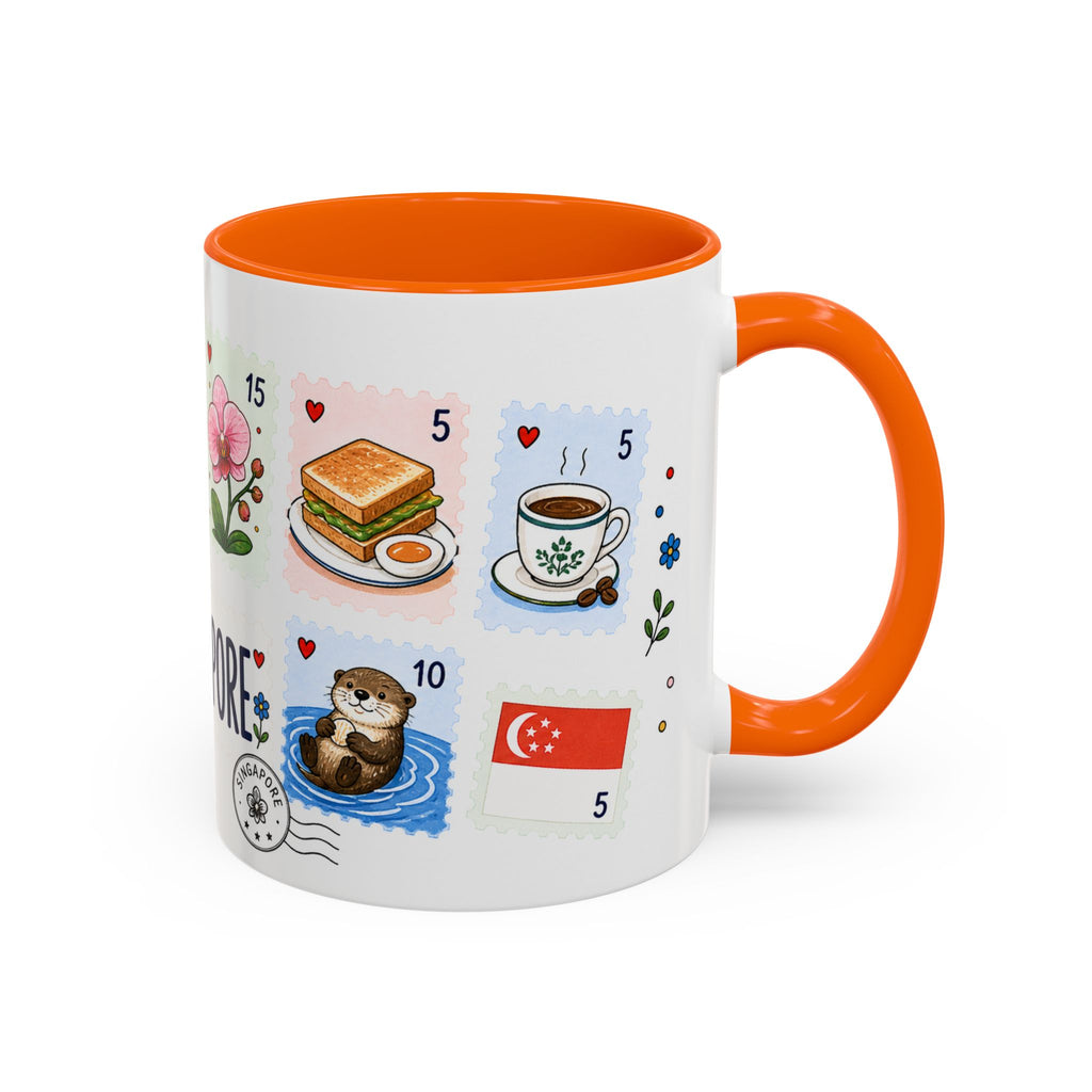Singapore Coffee Mug | Postage Stamp Collage Mug | Travel Souvenir Accent Cup 11oz 15oz