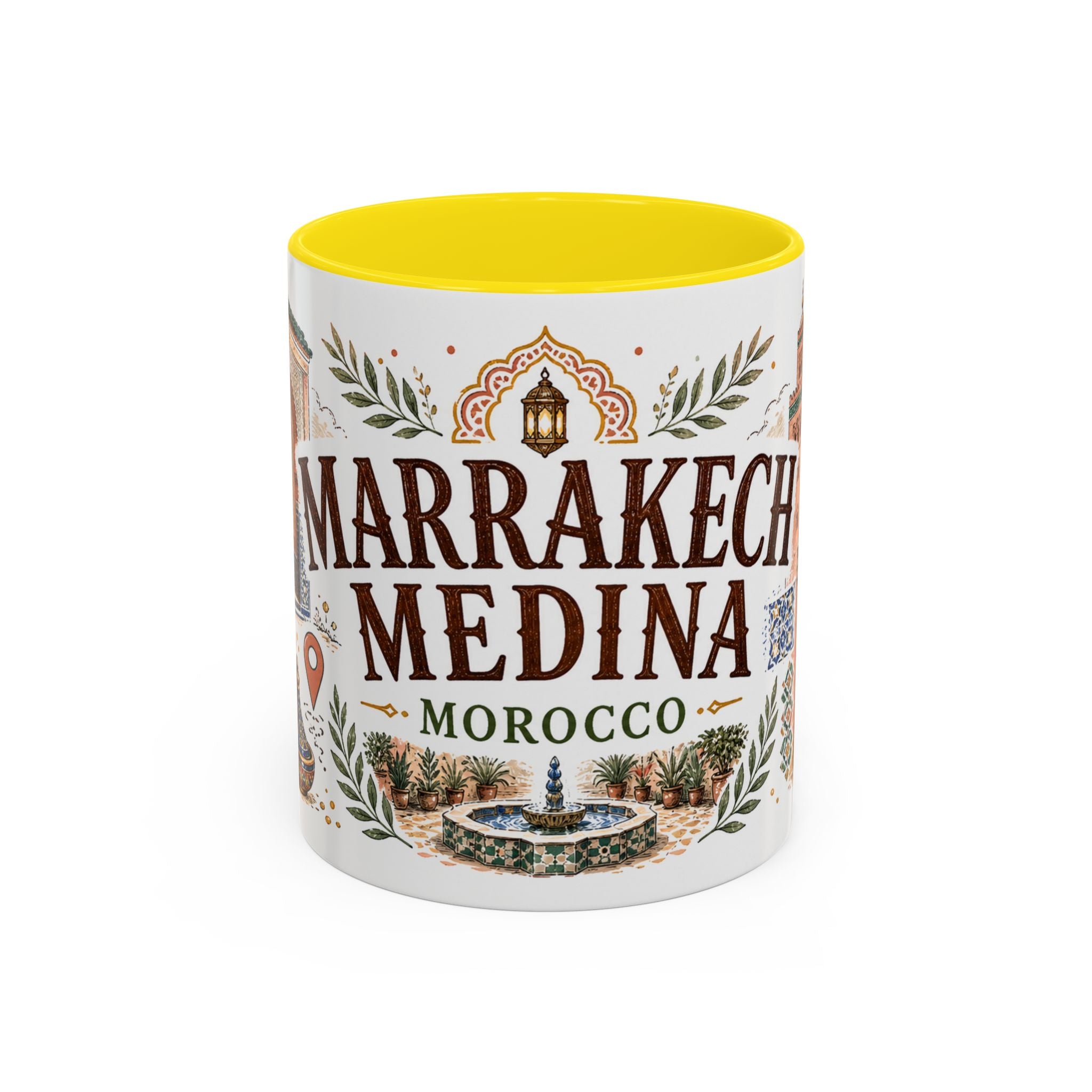 Marrakech Medina Coffee Mug | Travel Destination Souvenir Gift | Accent Color Ceramic 11oz 15oz