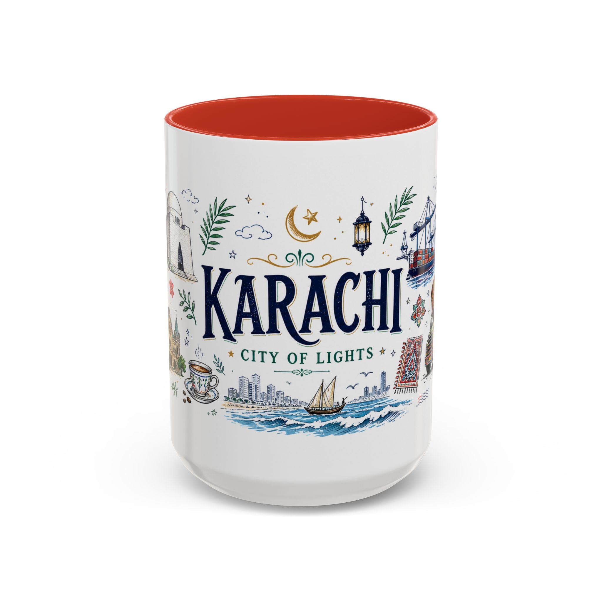 Karachi Coffee Mug | Pakistan Souvenir Travel Gift | Accent Color Ceramic 11oz 15oz