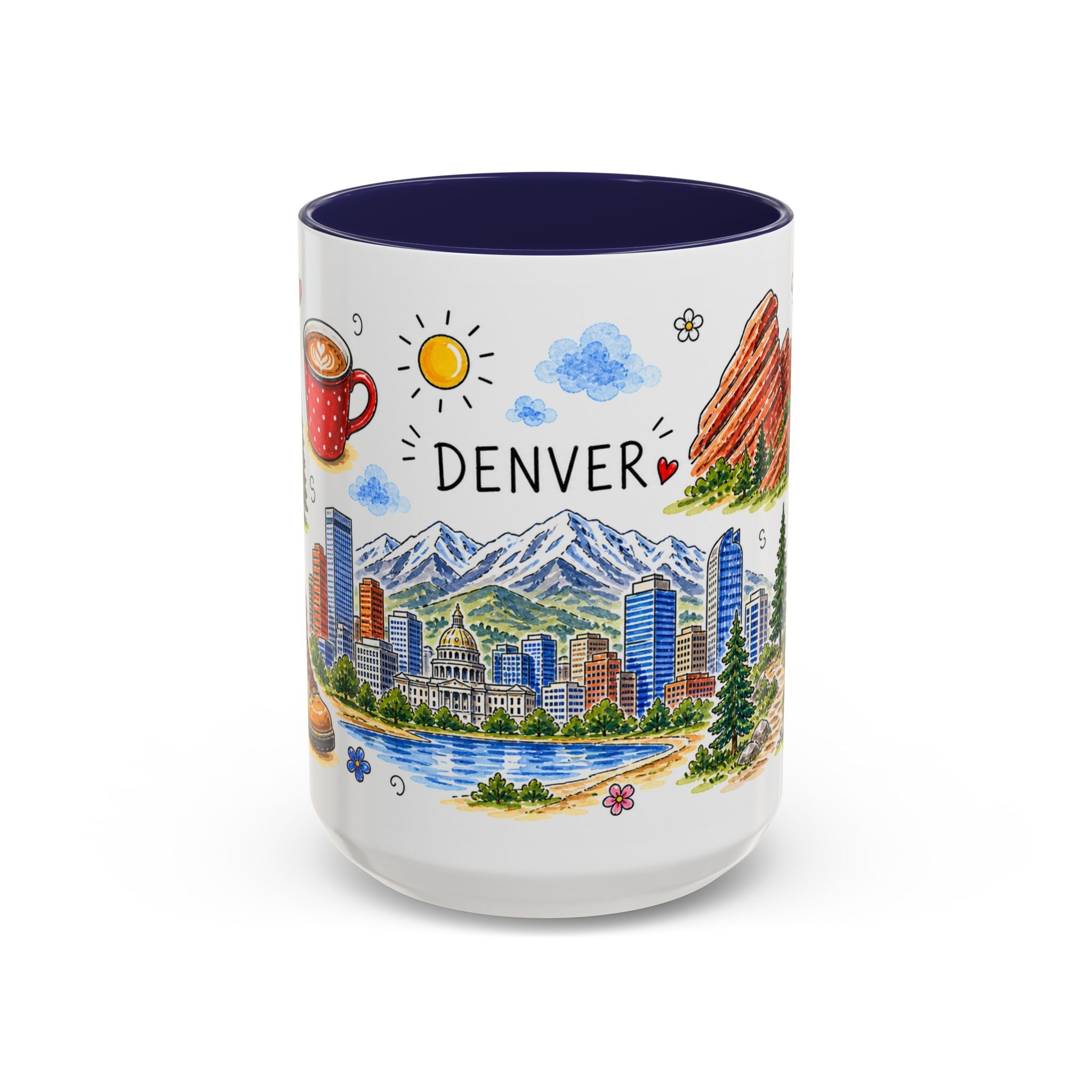 Denver Illustrated Travel Mug | City Souvenir Accent Coffee Mug | 11oz 15oz Ceramic Cup