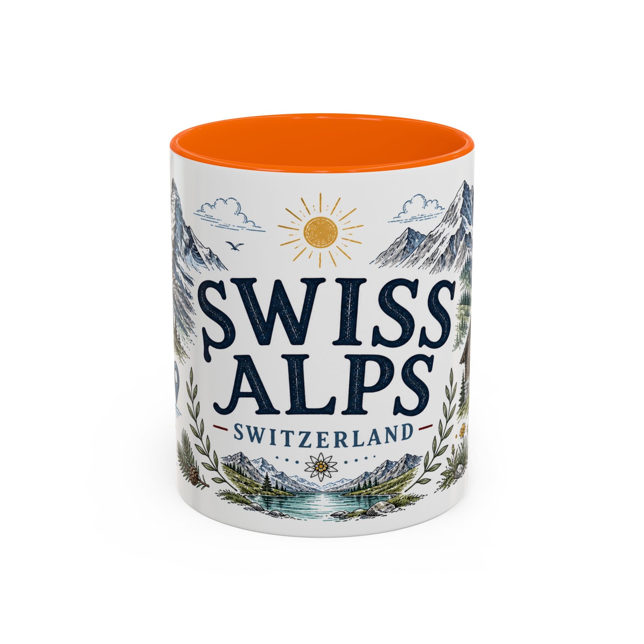 Swiss Alps Coffee Mug | Travel Destination Souvenir Gift | Accent Color Ceramic 11oz 15oz