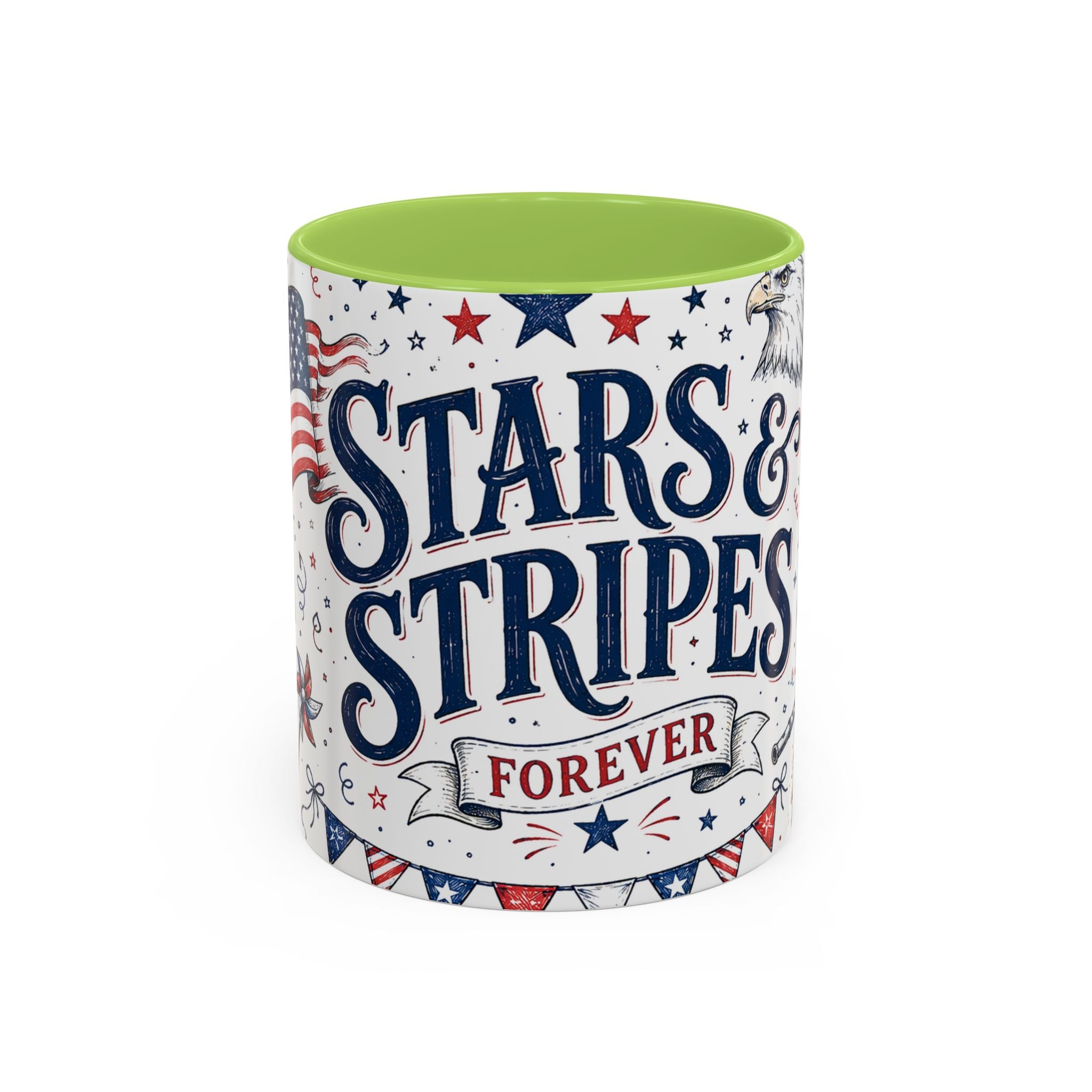 Stars and Stripes Forever Coffee Mug | Patriotic 4th of July Gift | Accent Color Ceramic 11oz 15oz