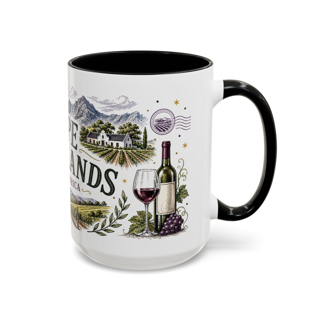 Cape Winelands Coffee Mug | Travel Destination Souvenir Gift | Accent Color Ceramic 11oz 15oz