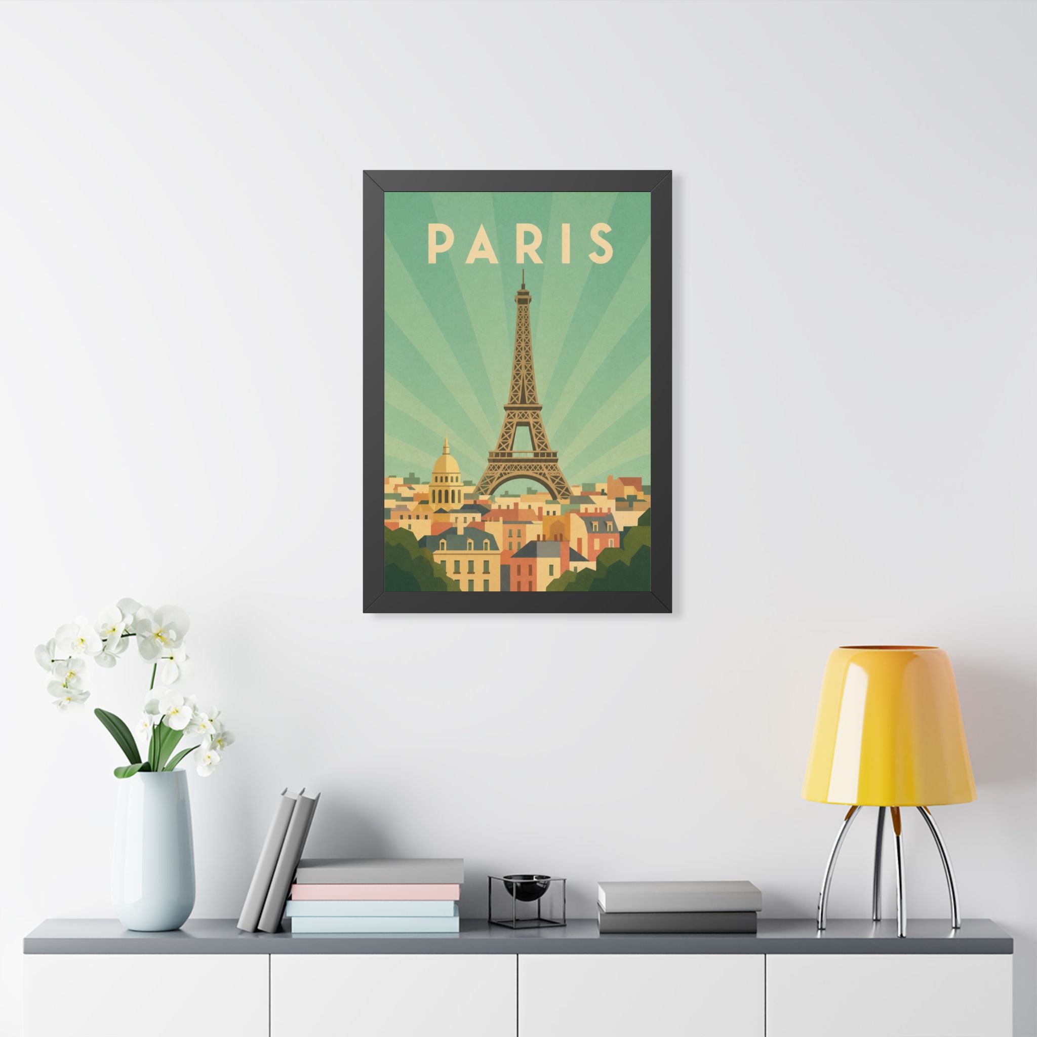 Paris Pastel France Framed Poster | Vintage Travel Wall Art | Black Walnut White Frame | 16x24 20x30