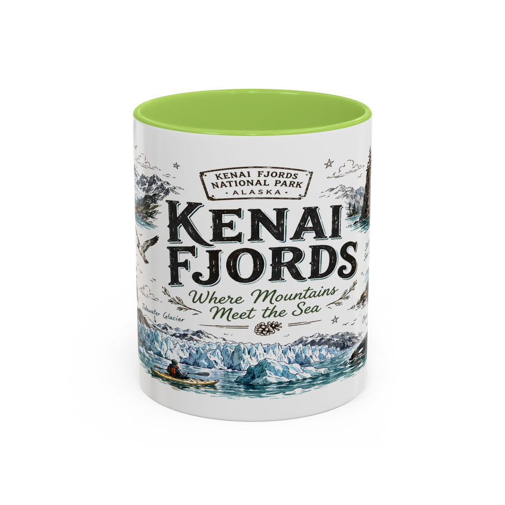 Kenai Fjords National Park Coffee Mug | Alaska Coastal Wildlife Hiking Gift | Accent Color Ceramic 11oz 15oz