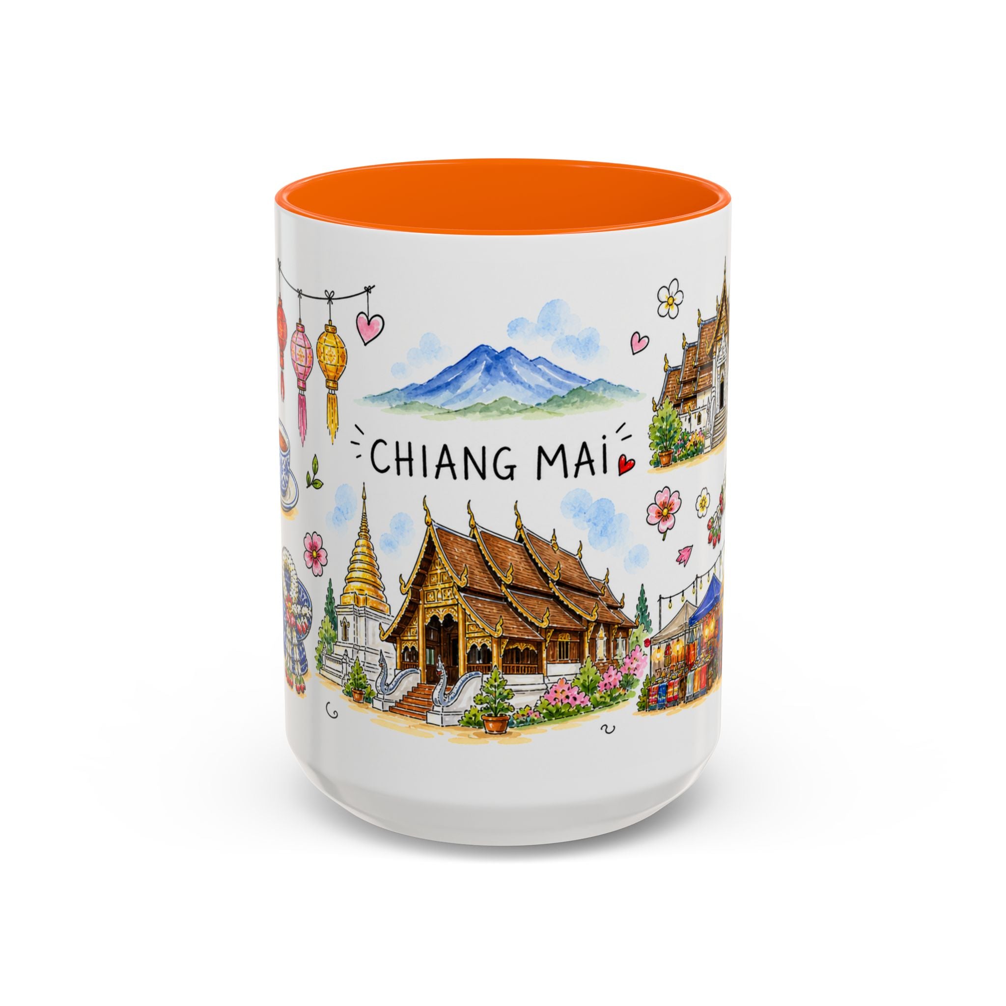 Chiang Mai Illustrated Travel Mug | City Souvenir Accent Coffee Mug | 11oz 15oz Ceramic Cup