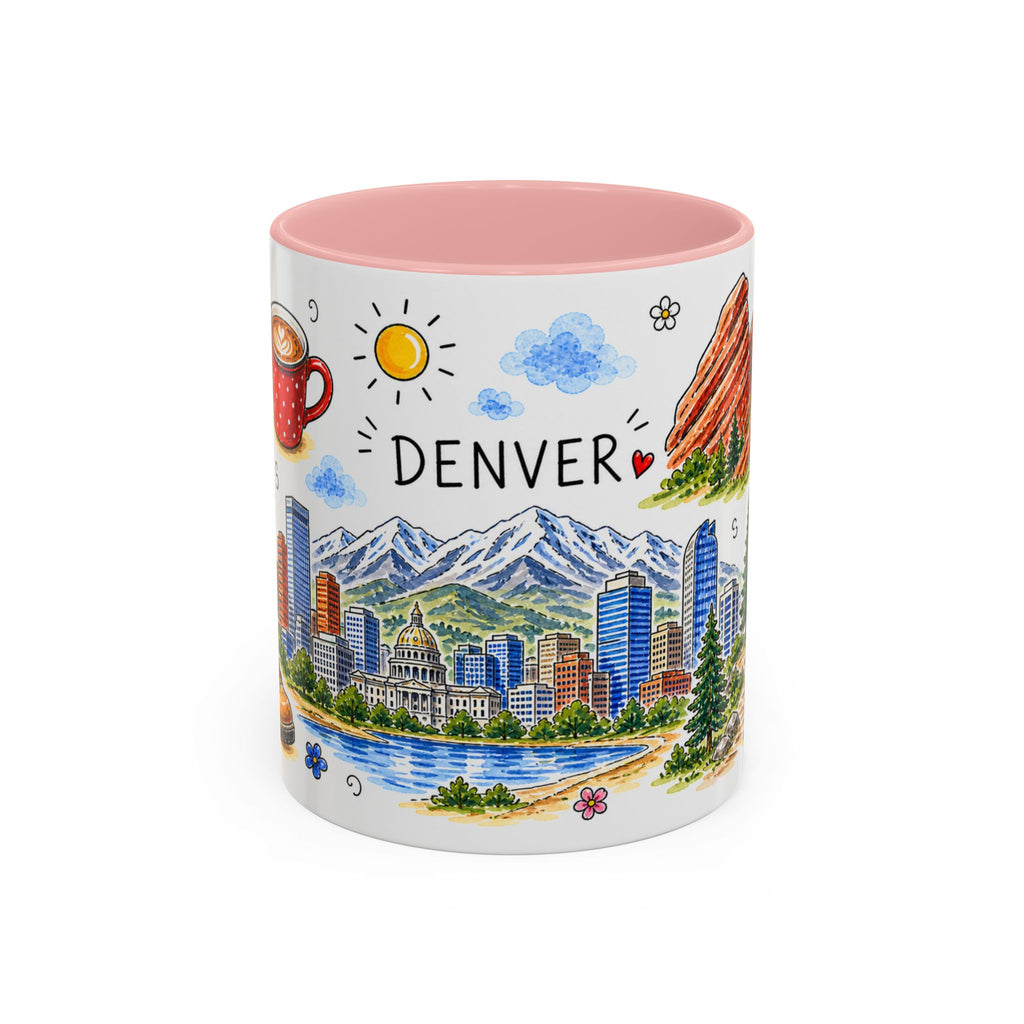 Denver Illustrated Travel Mug | City Souvenir Accent Coffee Mug | 11oz 15oz Ceramic Cup