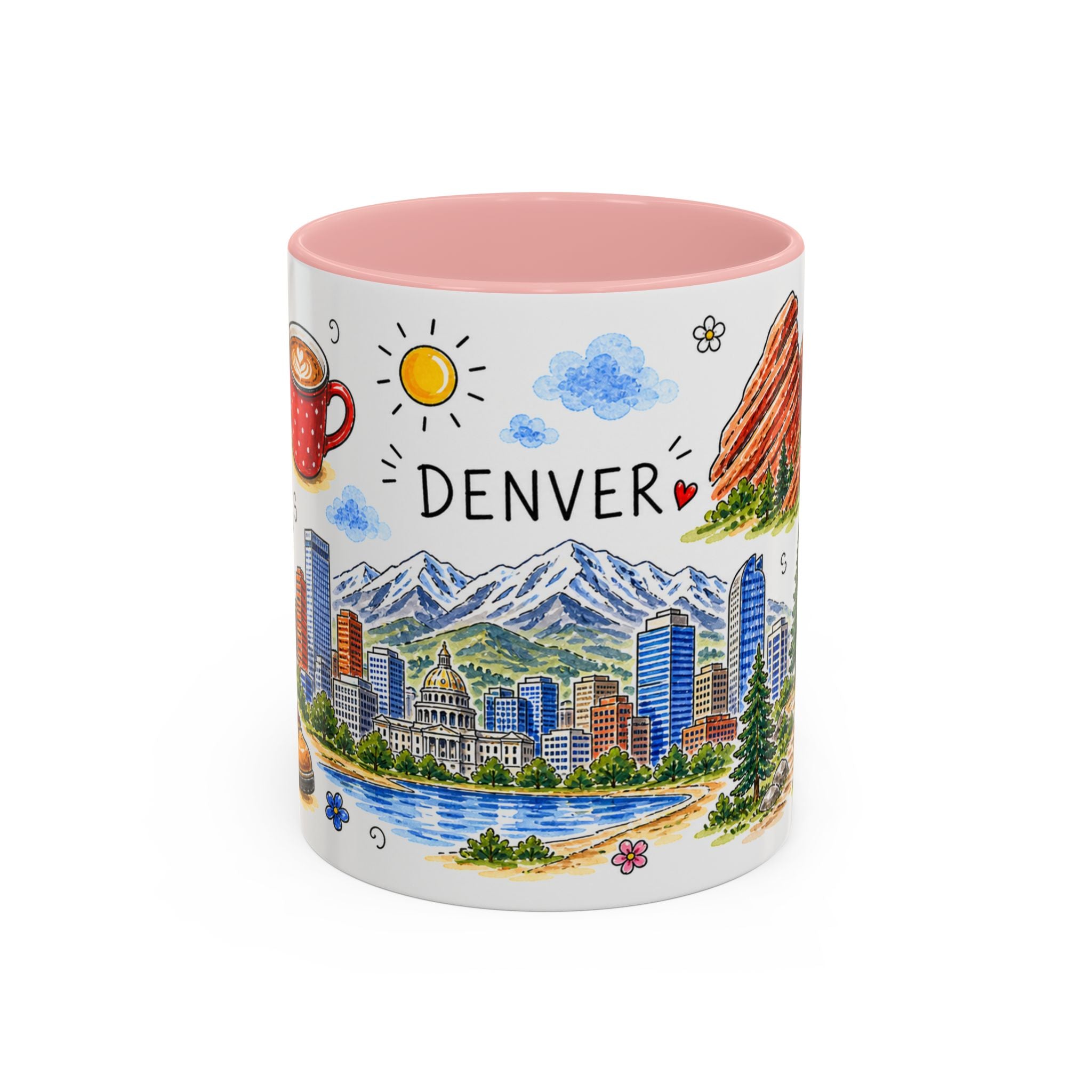 Denver Illustrated Travel Mug | City Souvenir Accent Coffee Mug | 11oz 15oz Ceramic Cup