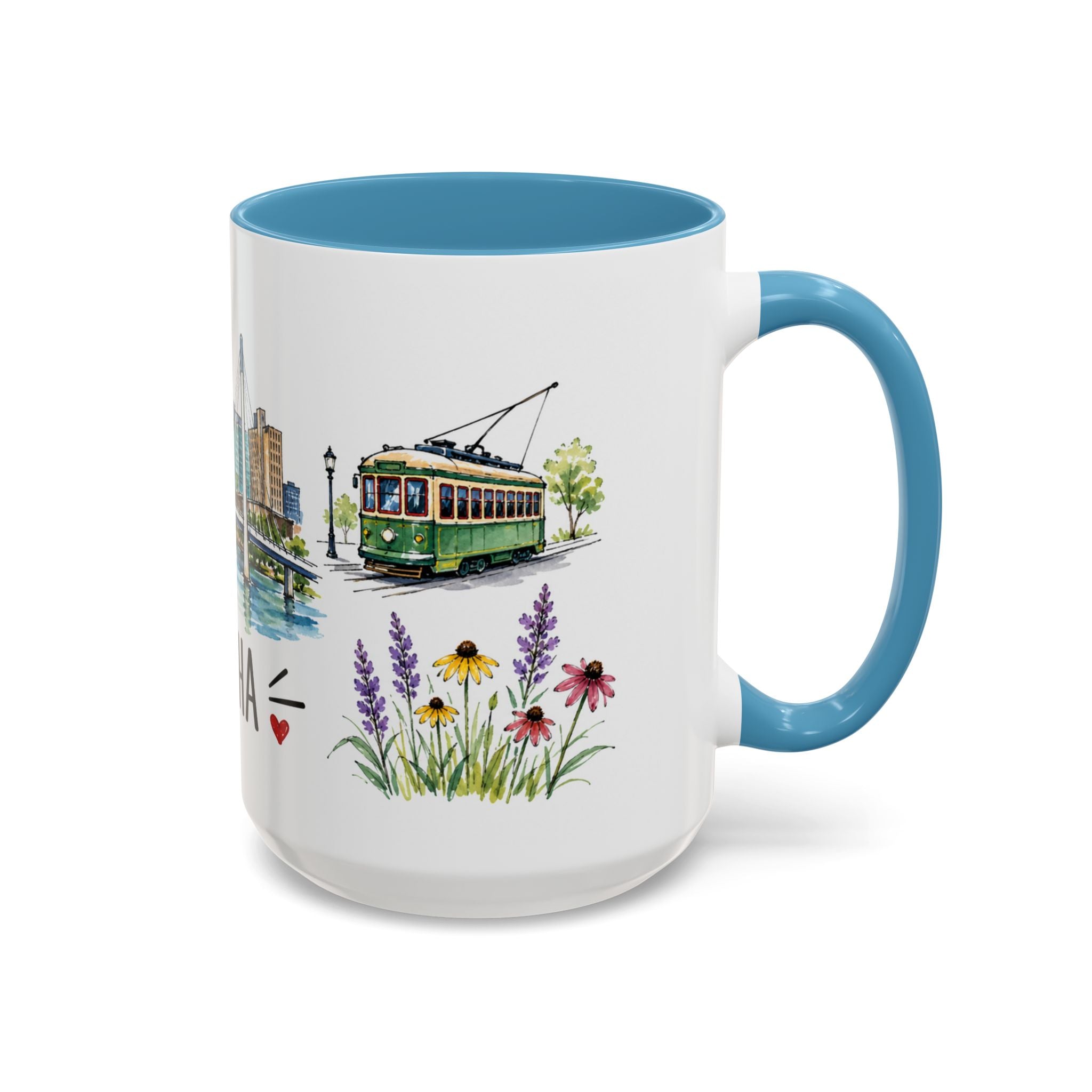 Omaha Illustrated Travel Mug | City Souvenir Accent Coffee Mug | 11oz 15oz Ceramic Cup