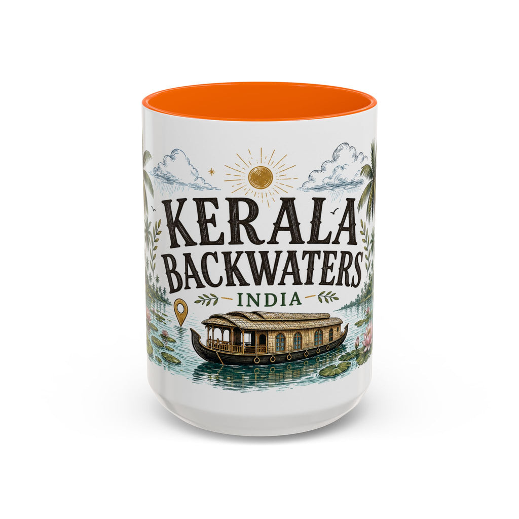 Kerala Backwaters Coffee Mug | Travel Destination Souvenir Gift | Accent Color Ceramic 11oz 15oz