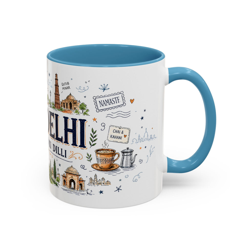 New Delhi Coffee Mug | India Souvenir Travel Gift | Accent Color Ceramic 11oz 15oz
