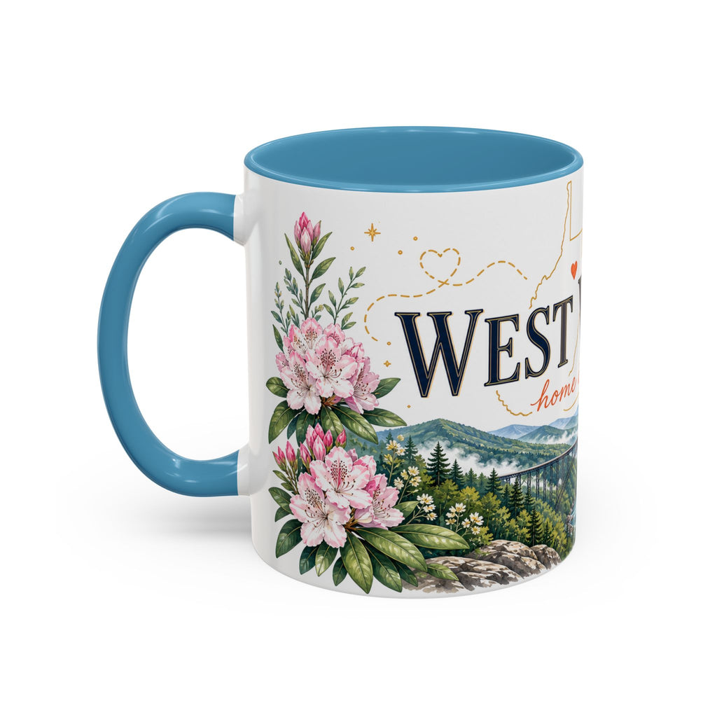 West Virginia State Map Mug | Appalachian Bridge, Rhododendron Accent Coffee Cup