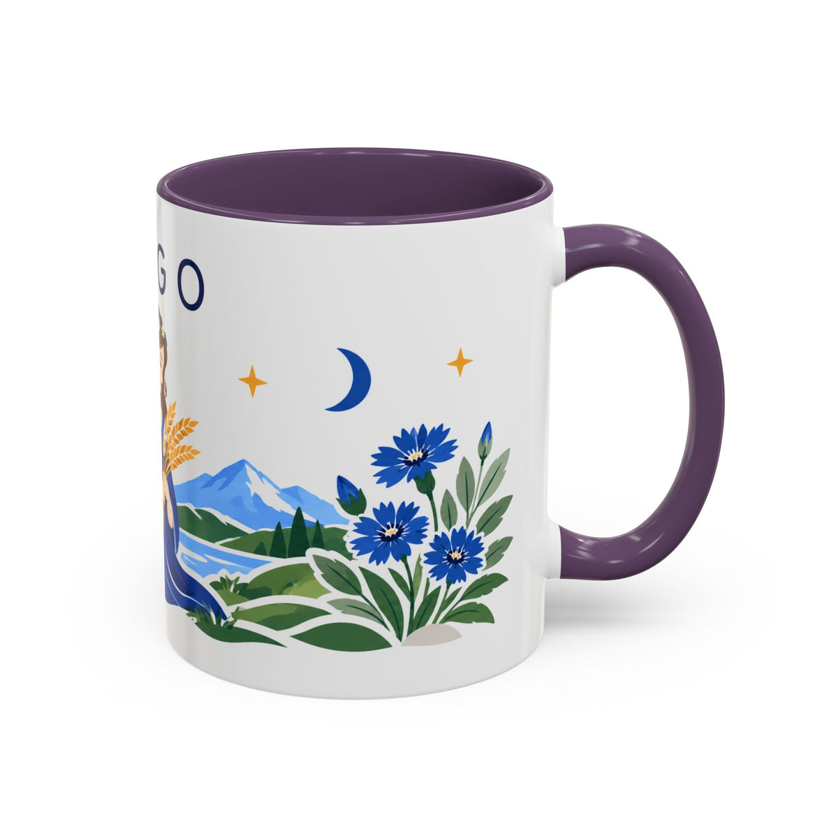 Virgo Zodiac Coffee Mug | Maiden and Wheat Design | Astrology Birthday Gift | 11 oz 15 oz Ceramic Accent Mug