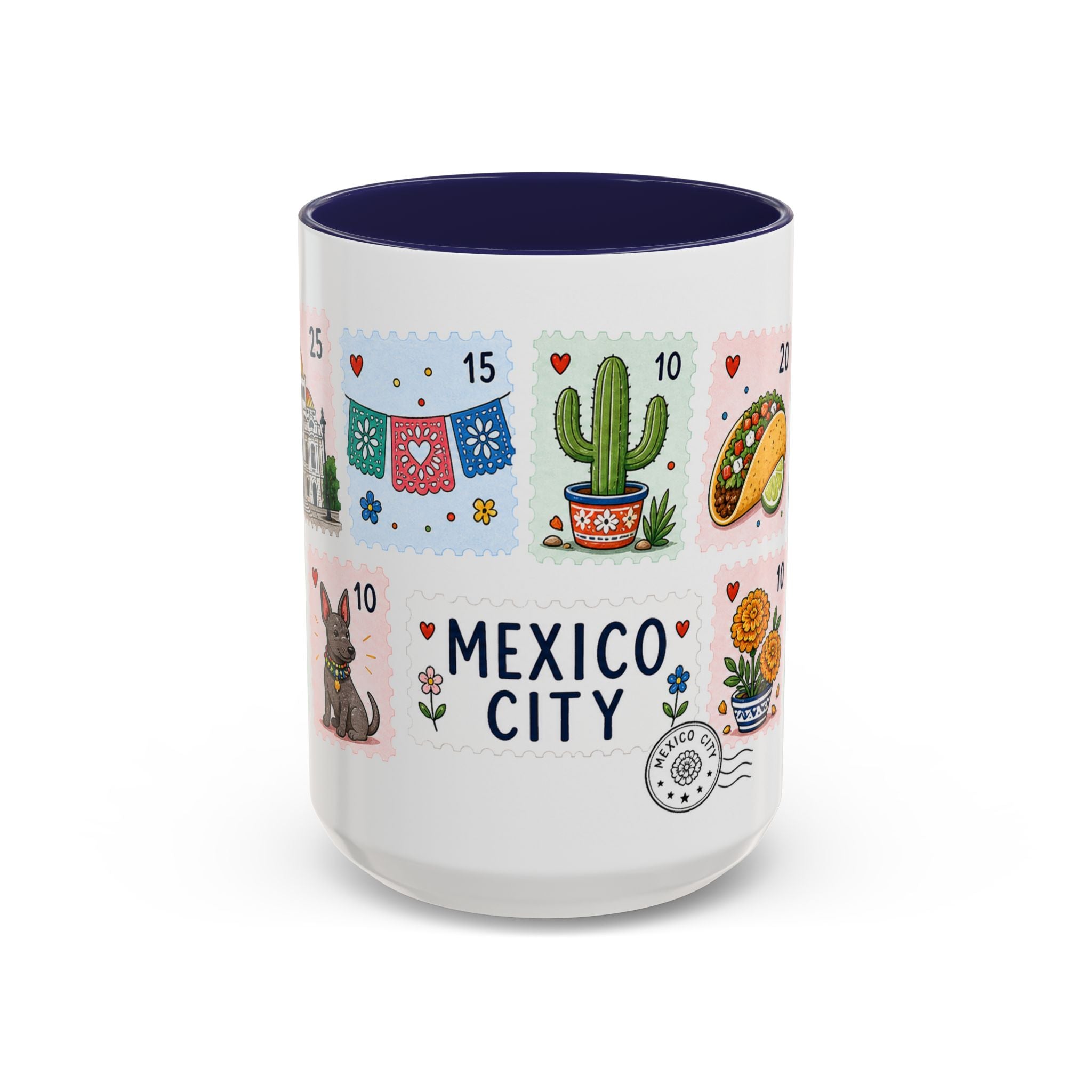 Mexico City Coffee Mug | Postage Stamp Collage Mug | Travel Souvenir Accent Cup 11oz 15oz