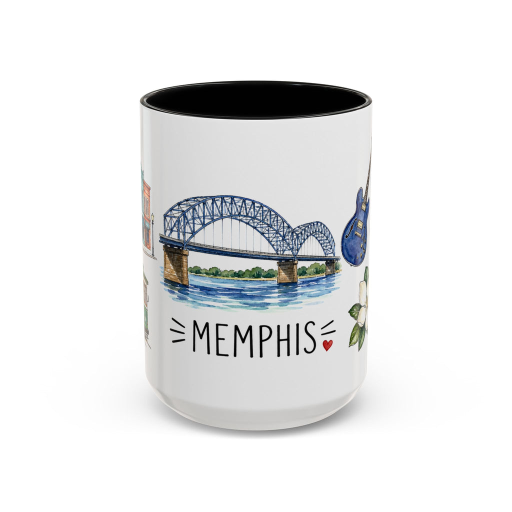Memphis Illustrated Travel Mug | City Souvenir Accent Coffee Mug | 11oz 15oz Ceramic Cup
