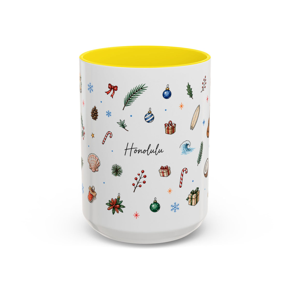 Honolulu Christmas Mug | Watercolor City Souvenir | Ceramic Coffee Cup (11oz 15oz)