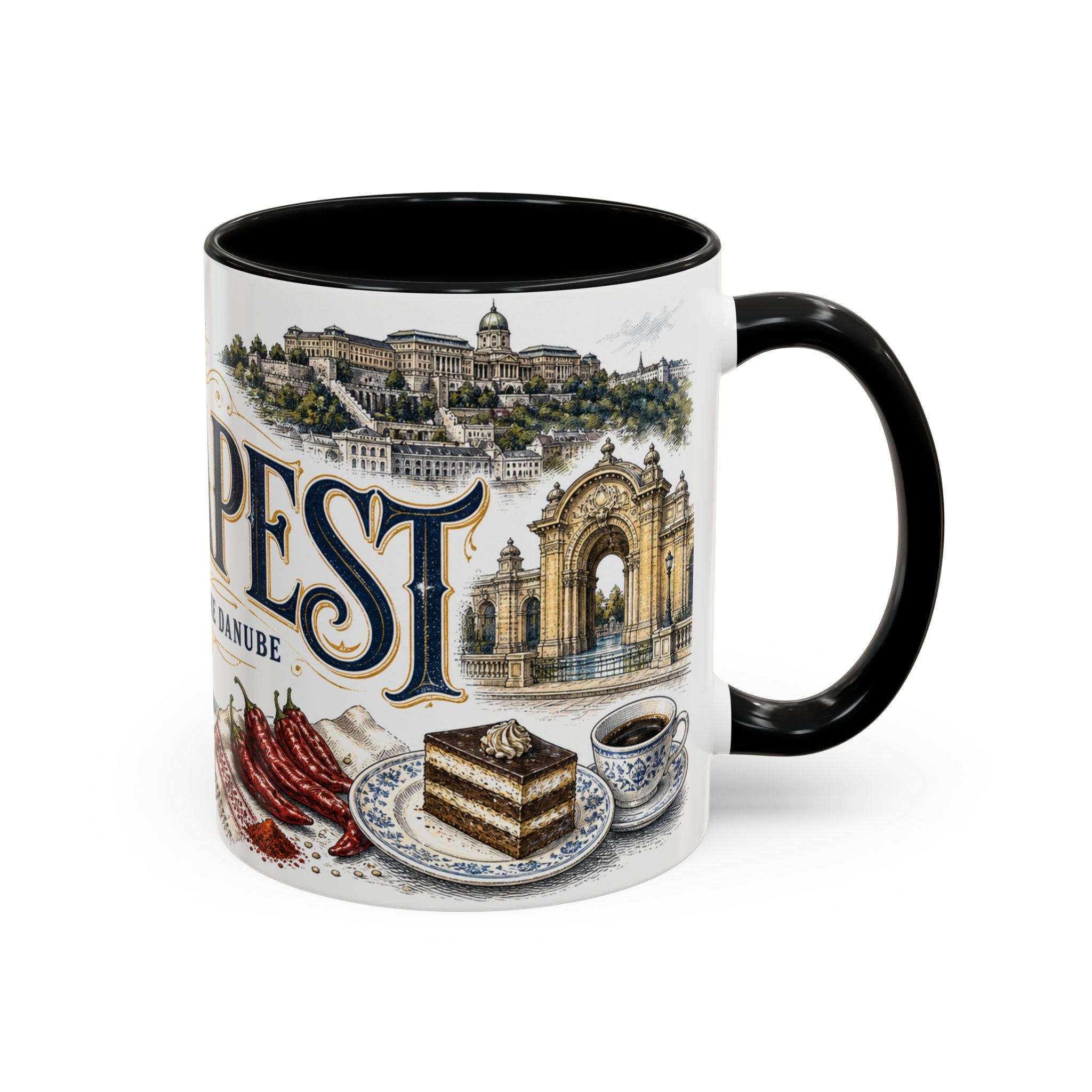 Budapest Coffee Mug | Hungary Travel Souvenir | Vintage Illustrated City Gift | 11 oz 15 oz Accent Mug