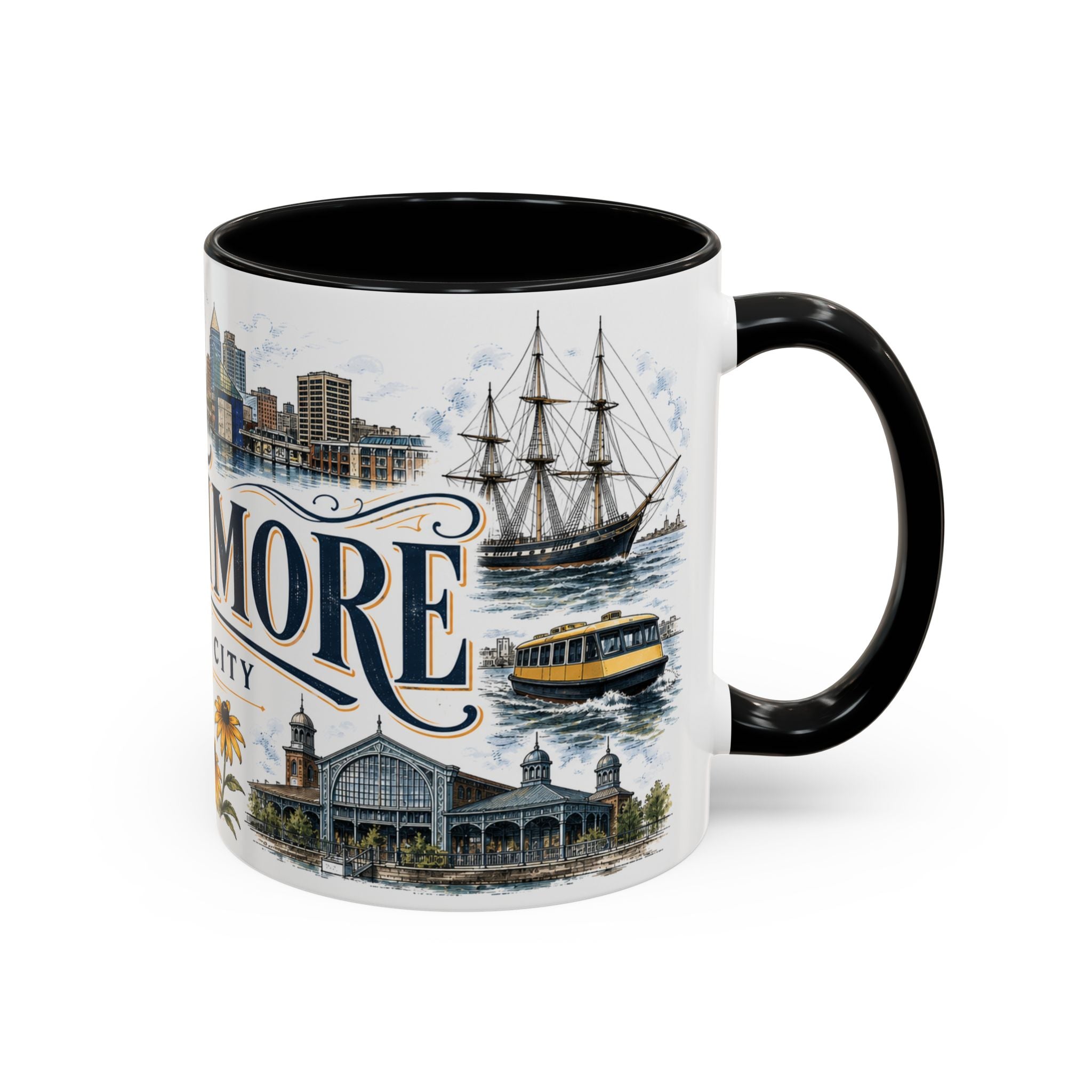 Baltimore Coffee Mug | United States Travel Souvenir | Vintage Illustrated City Gift | 11 oz 15 oz Accent Mug