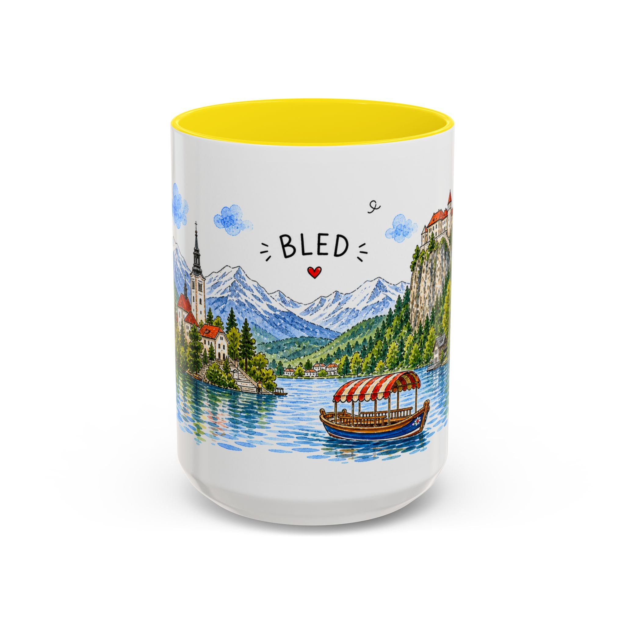 Bled Illustrated Travel Mug | Slovenia Souvenir Accent Coffee Mug | 11oz 15oz Ceramic Cup