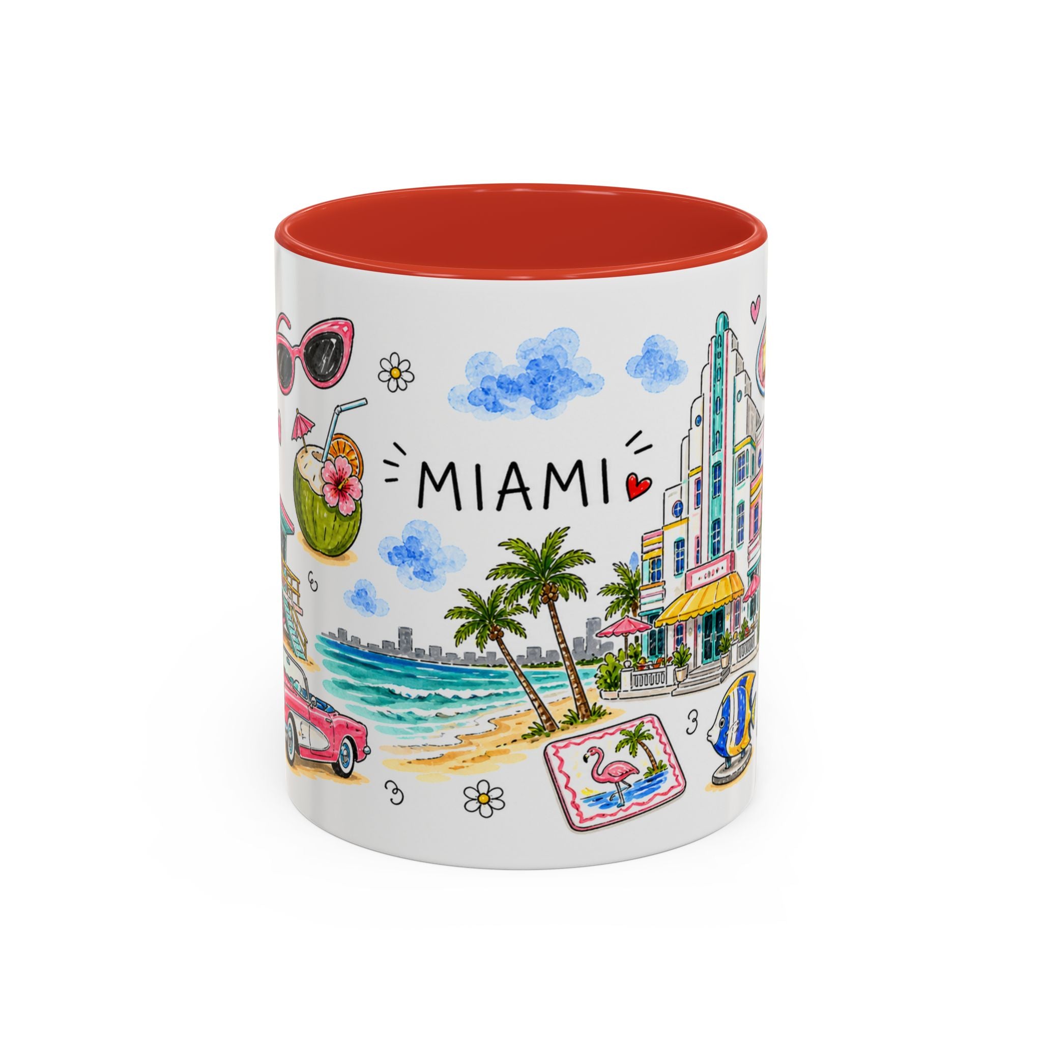 Miami Illustrated Travel Mug | City Souvenir Accent Coffee Mug | 11oz 15oz Ceramic Cup