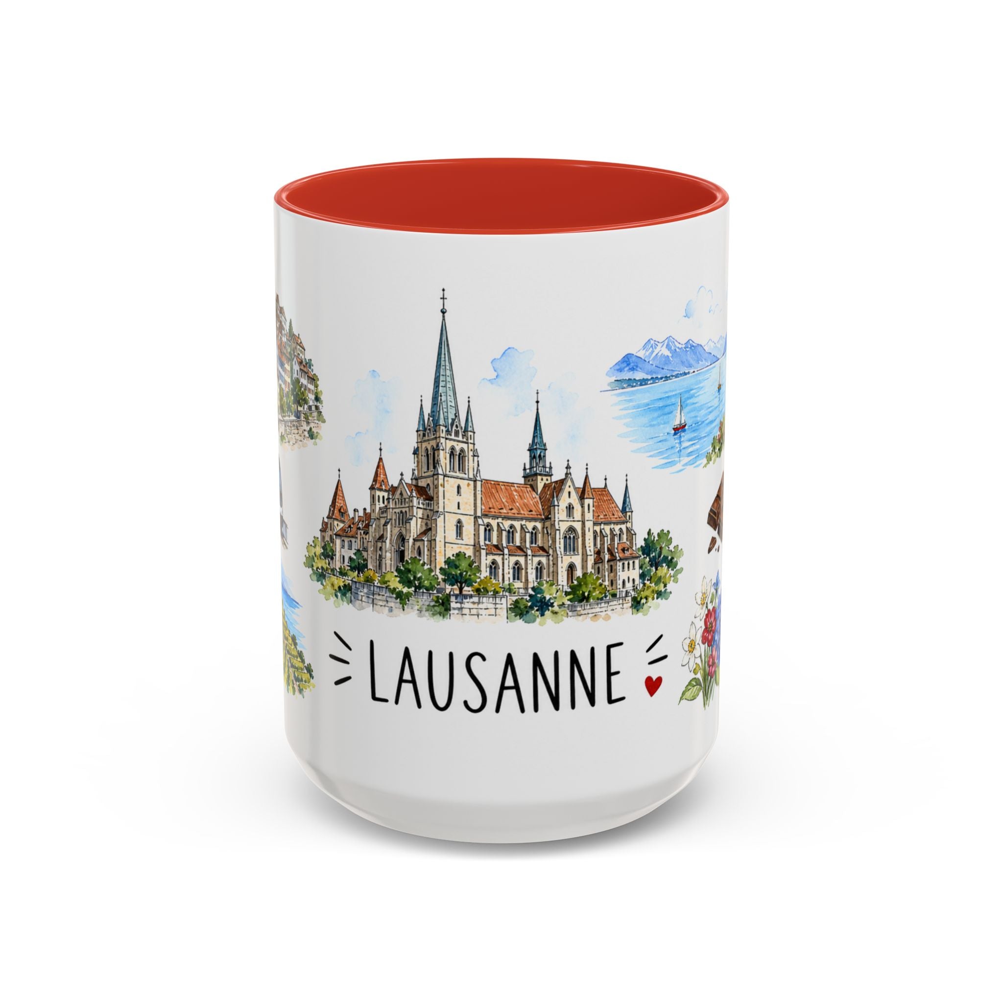 Lausanne Illustrated Travel Mug | City Souvenir Accent Coffee Mug | 11oz 15oz Ceramic Cup