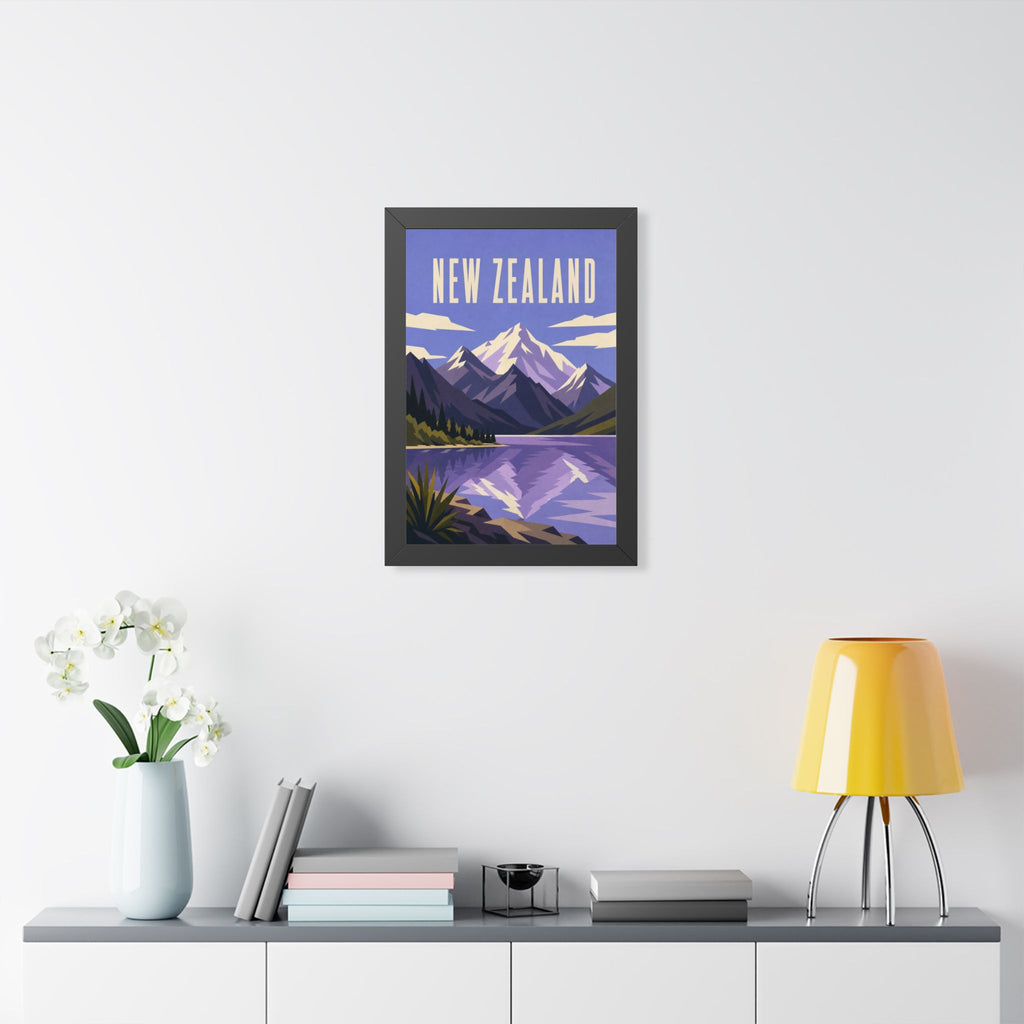 New Zealand Alps New Zealand Framed Poster | Vintage Travel Wall Art | Black Walnut White Frame | 16x24 20x30