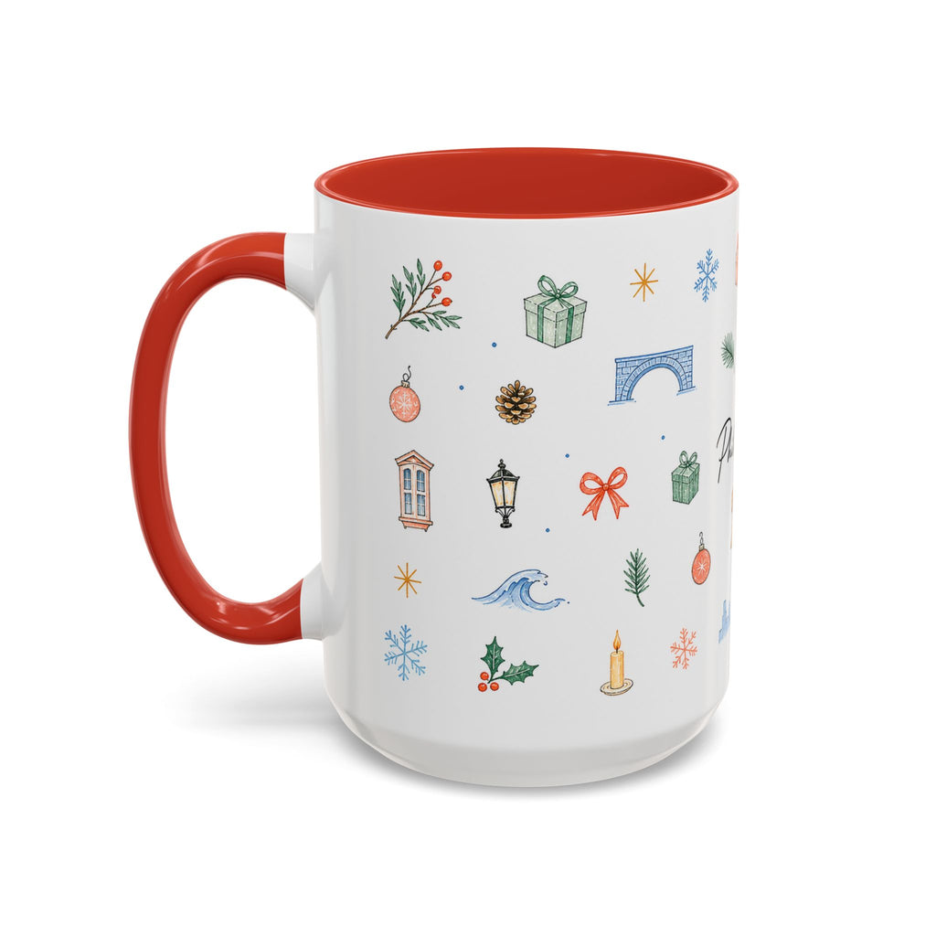 Philadelphia Christmas Mug | Watercolor Travel Souvenir | Holiday Gift | Accent Ceramic Coffee Cup 11oz 15oz